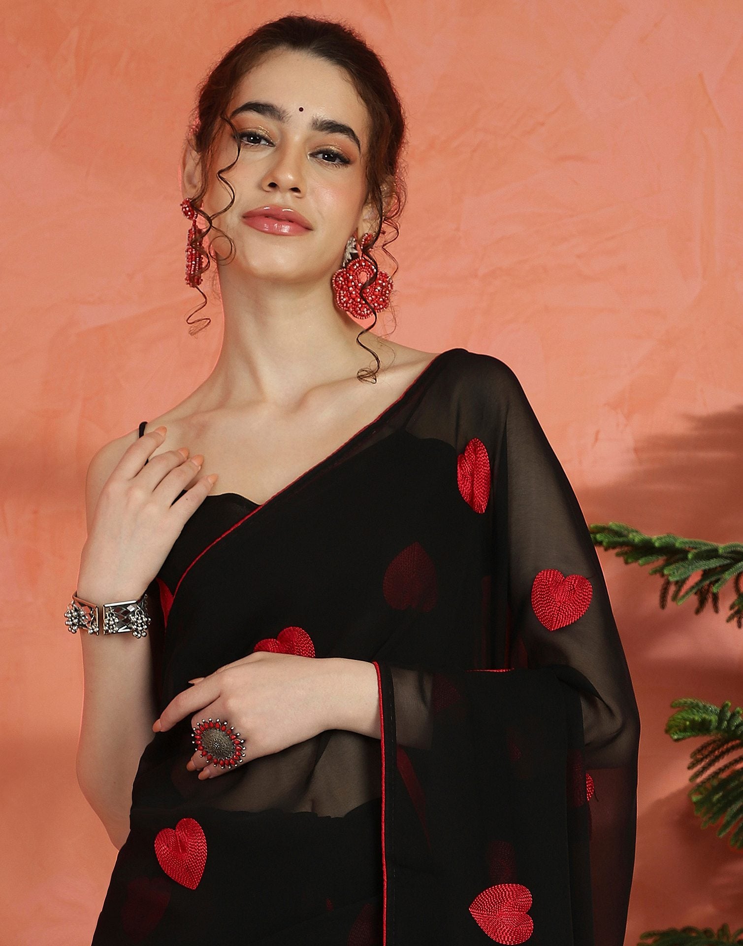 Black Georgette Embroidery Saree