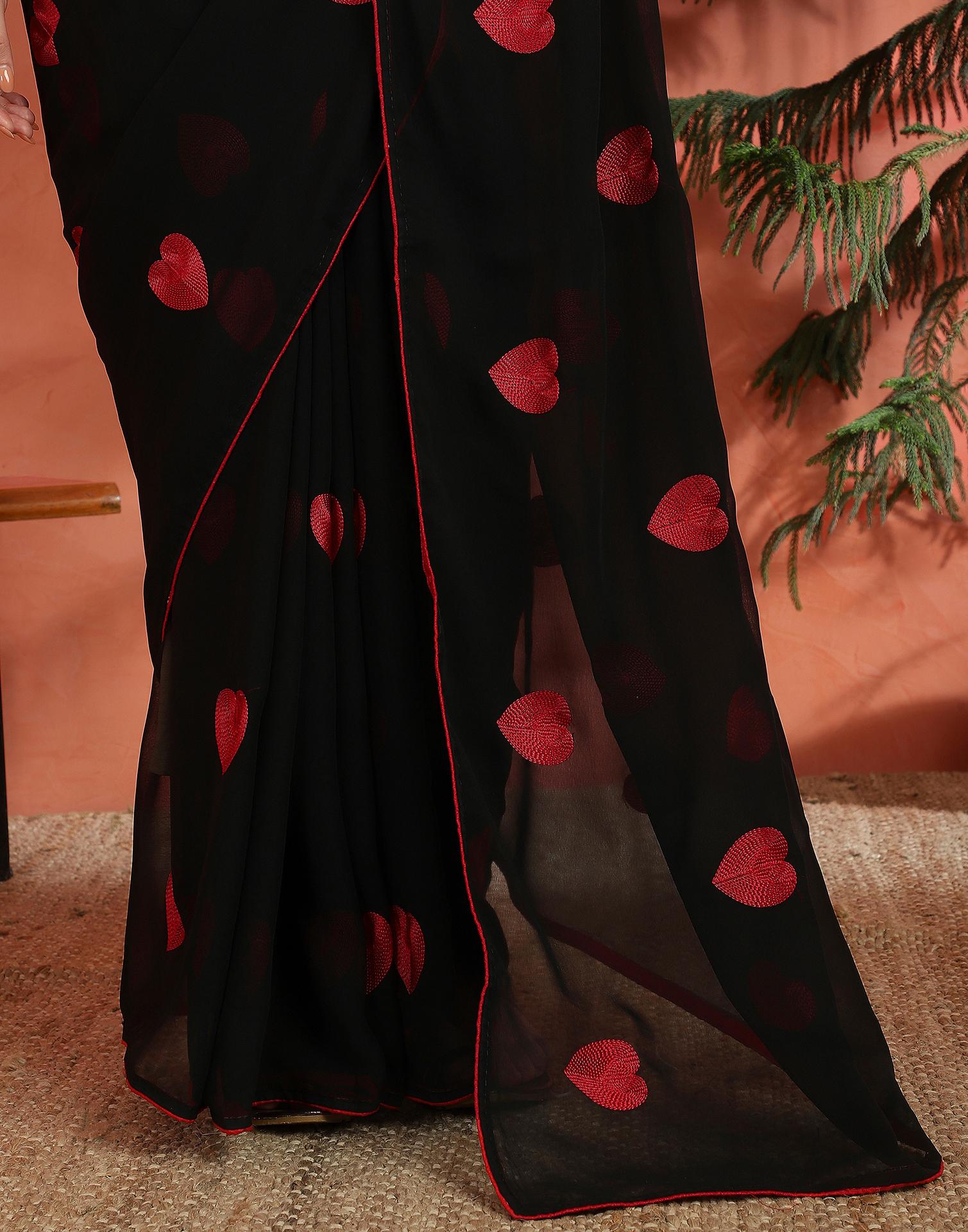 Black Georgette Embroidery Saree