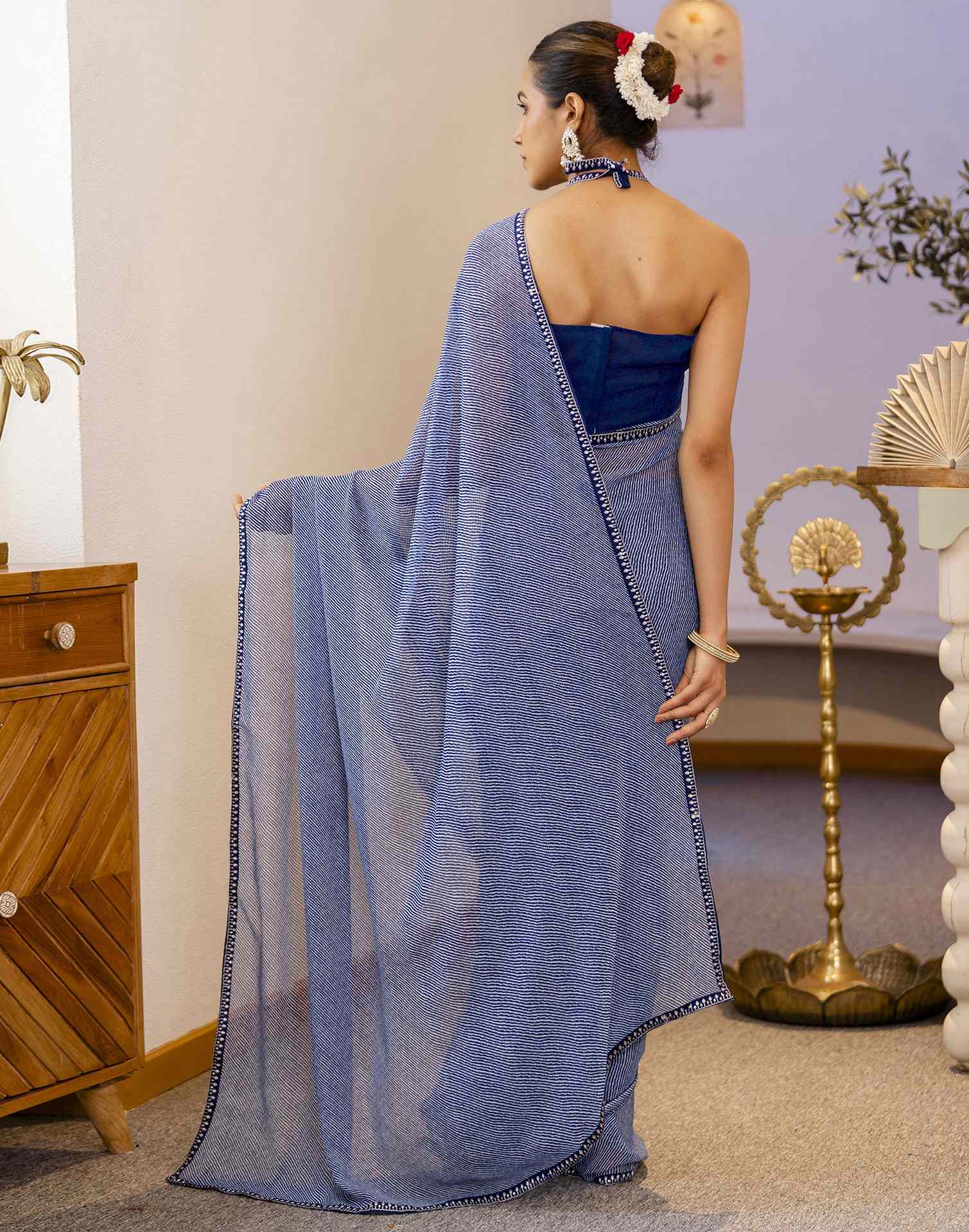 Navy Blue Georgette Printed Saree
