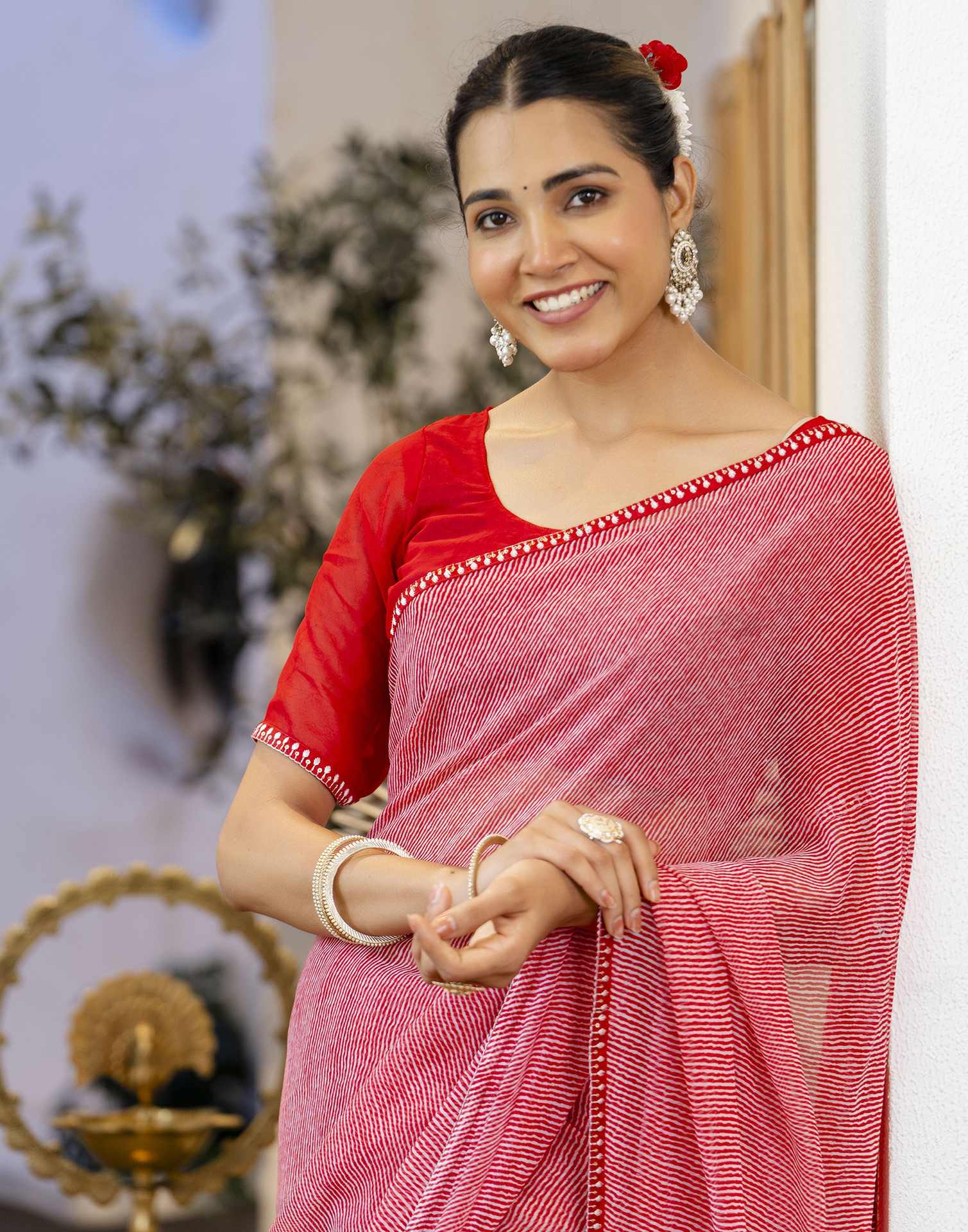 Red Georgette Printed Saree