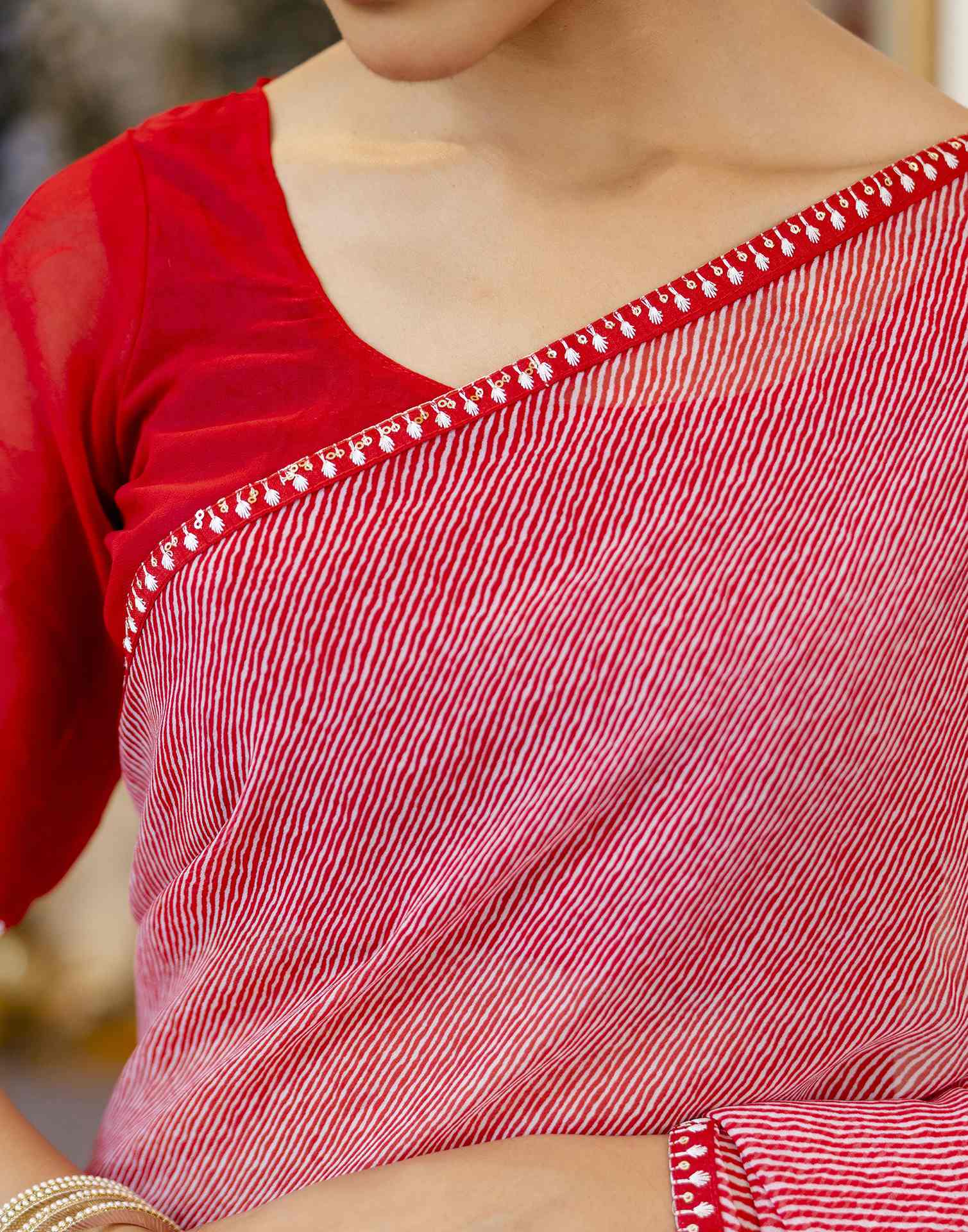 Red Georgette Printed Saree