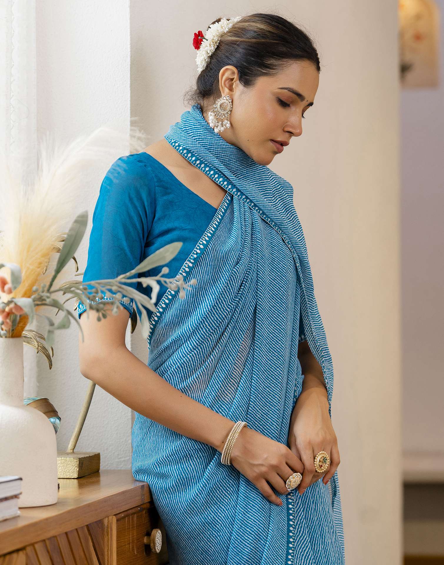 Teal Blue Georgette Printed Saree