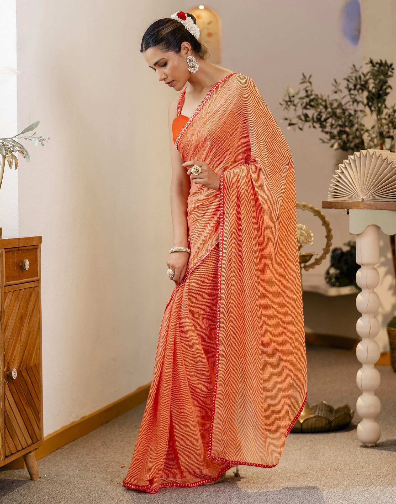 Orange Georgette Printed Saree