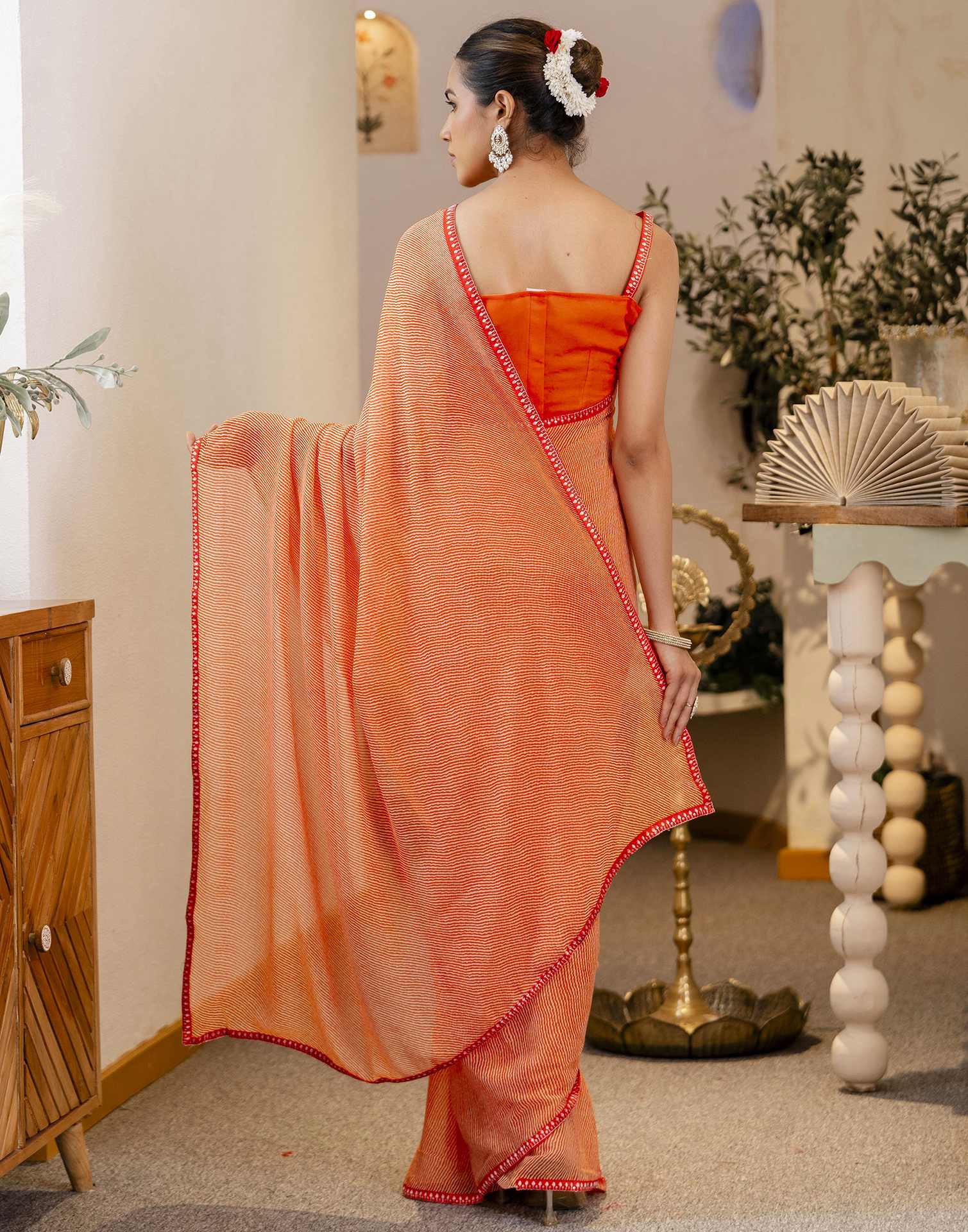 Orange Georgette Printed Saree