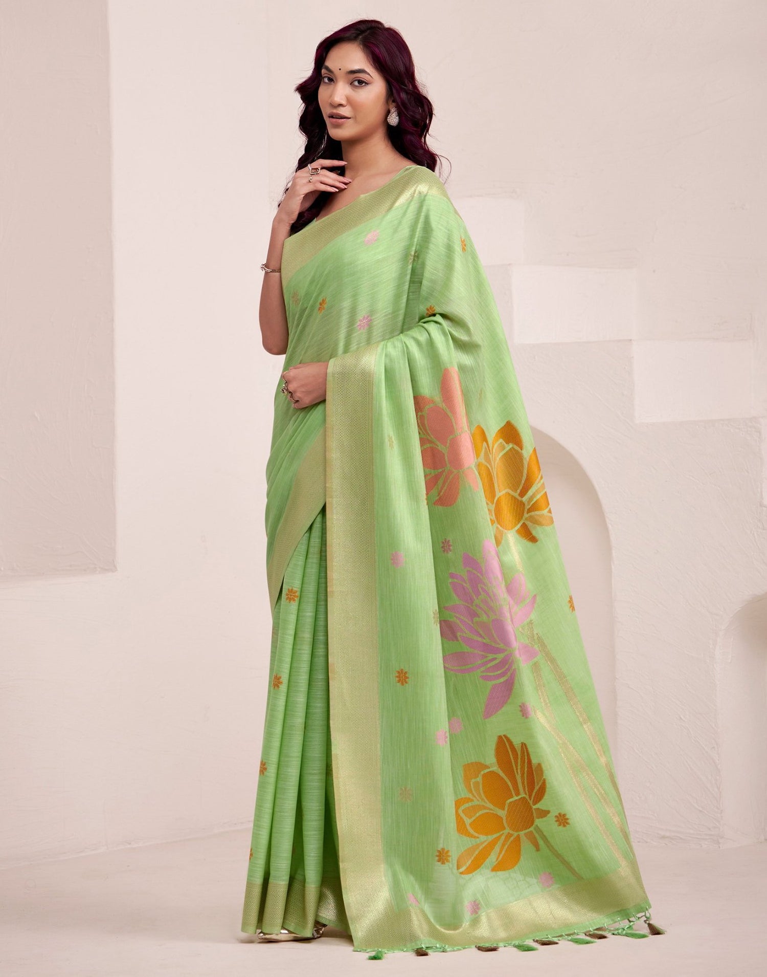 Light Green Linen Woven Saree