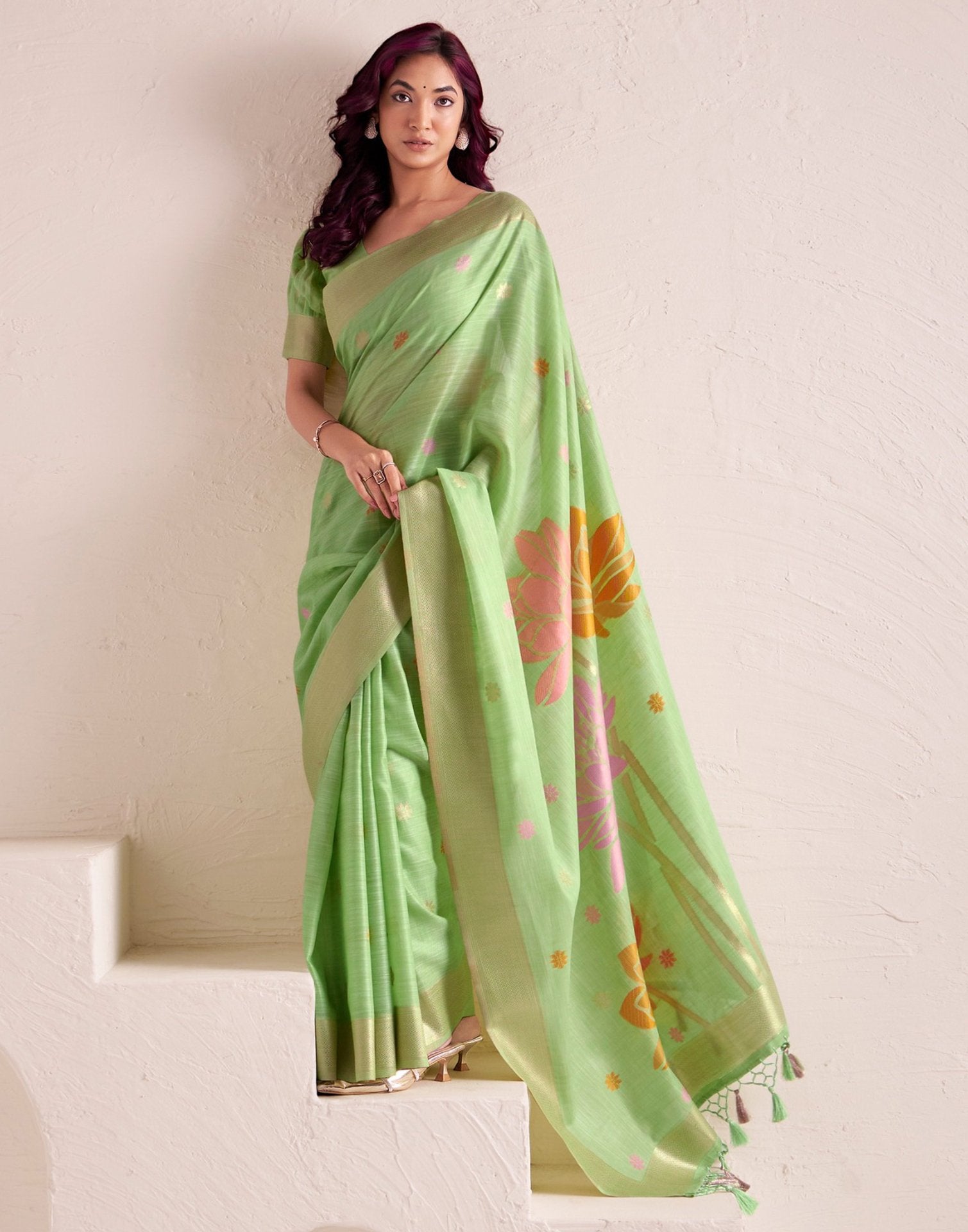 Light Green Linen Woven Saree