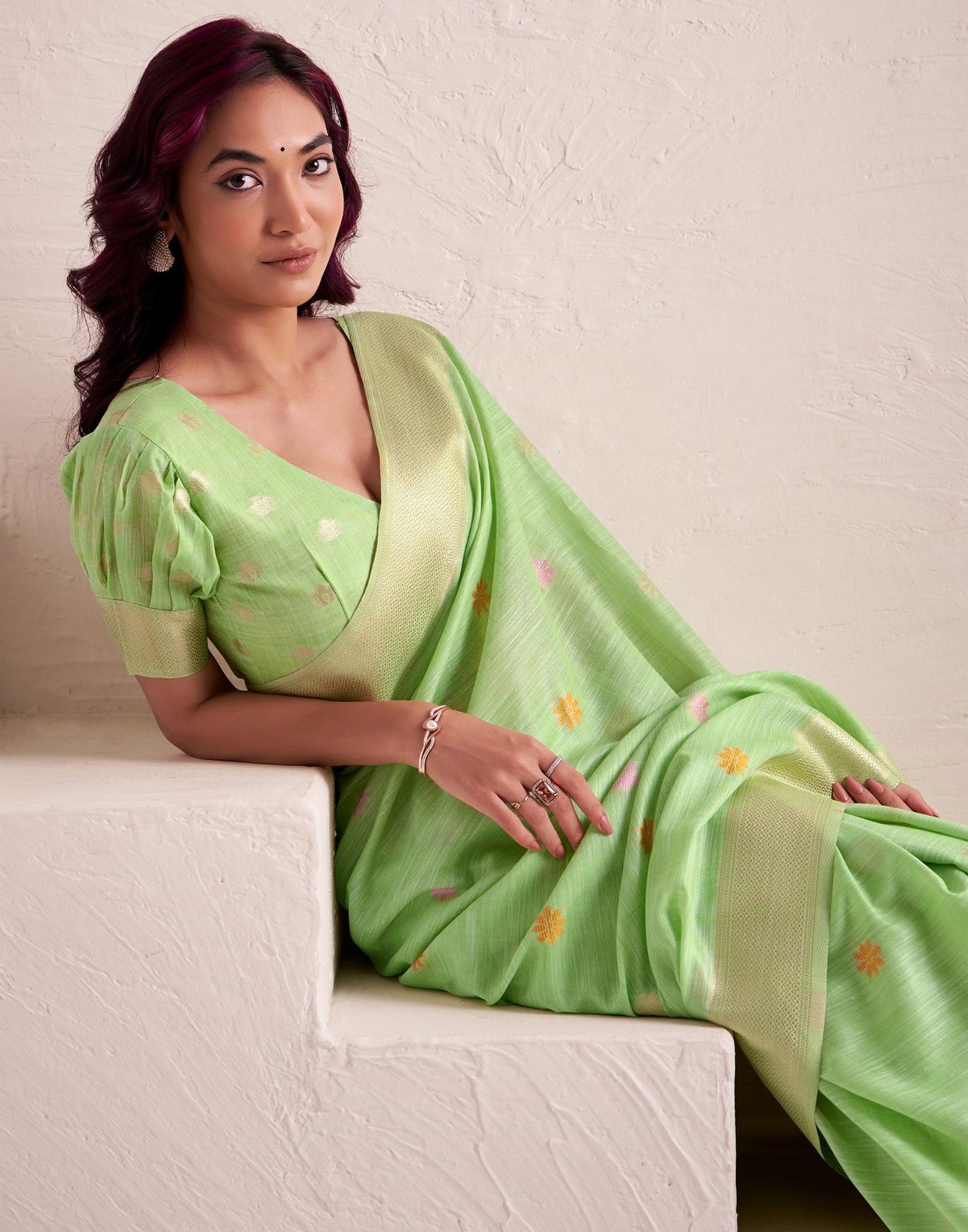 Light Green Linen Woven Saree