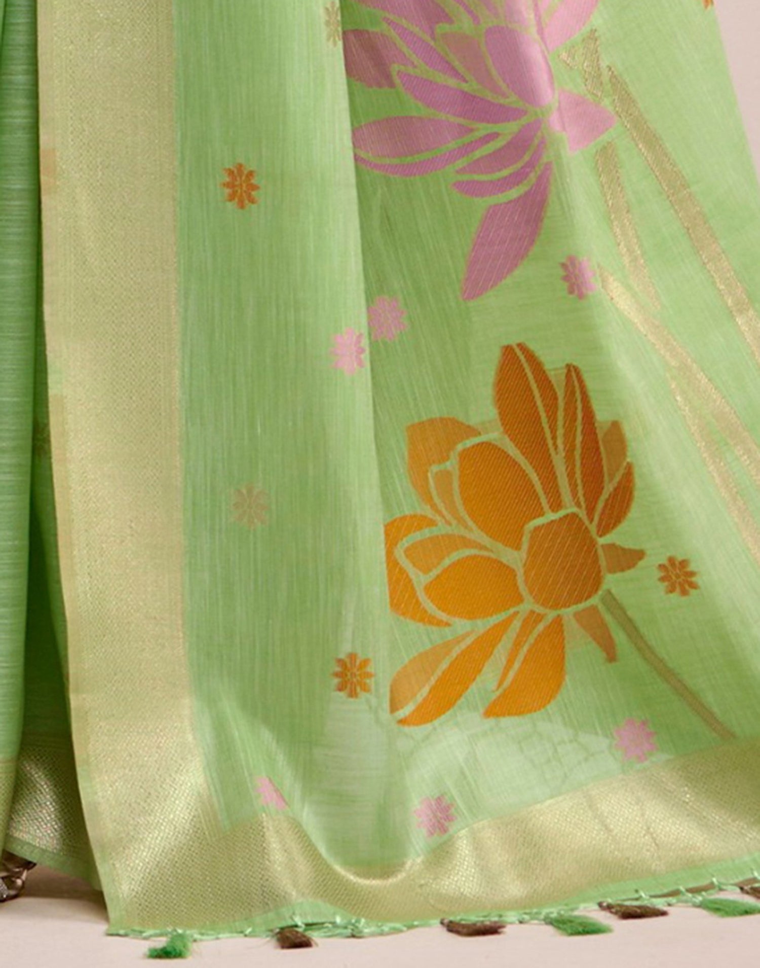Light Green Linen Woven Saree