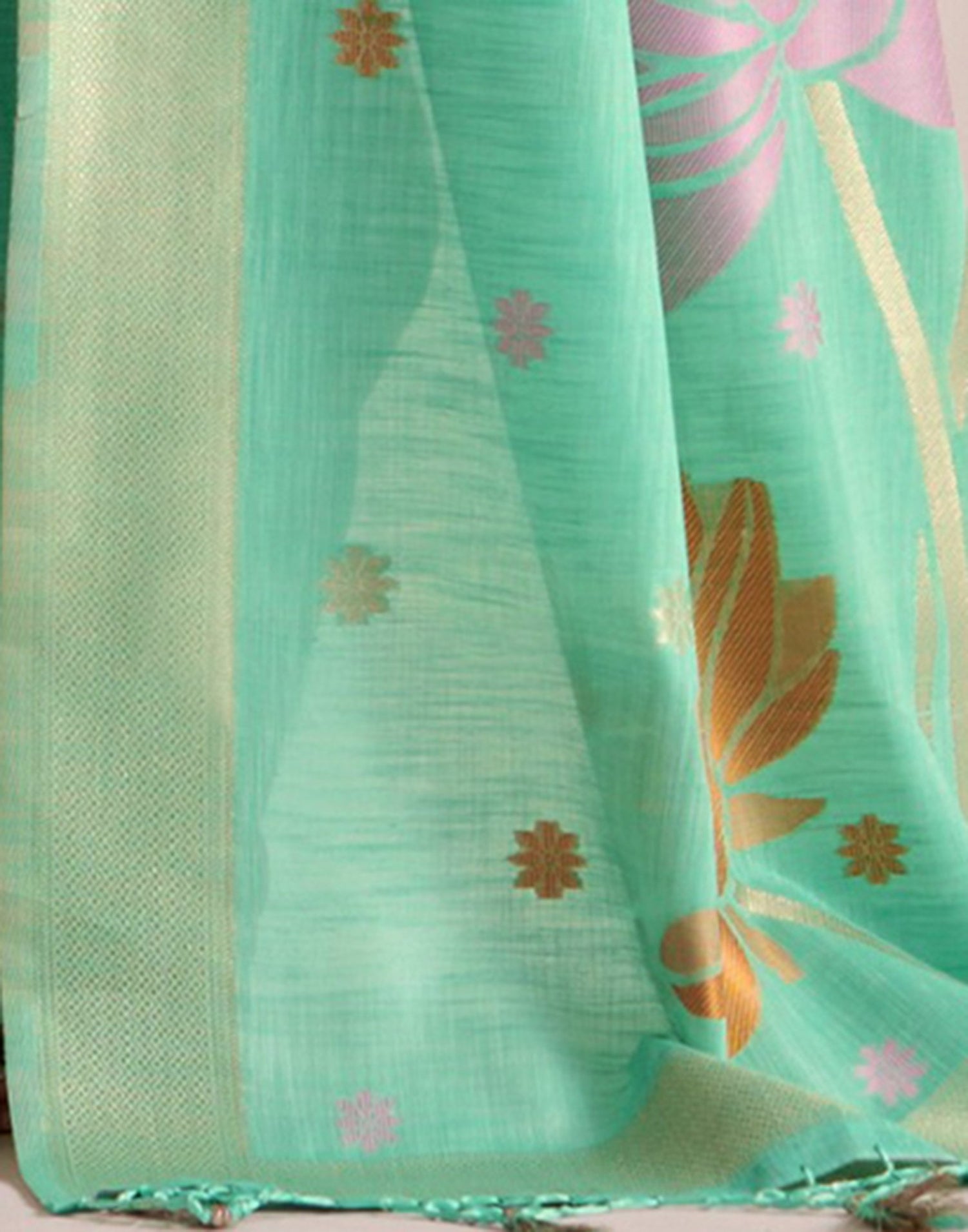 Mint Green Linen Woven Saree