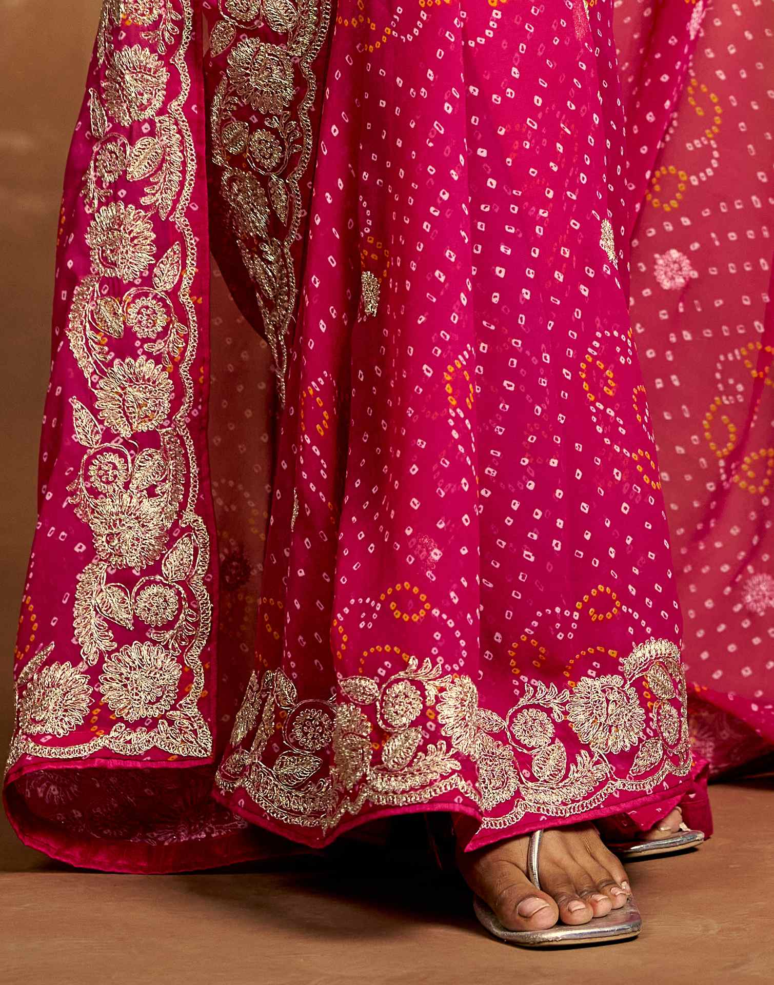Rani Pink Georgette Bandhani Printed Saree