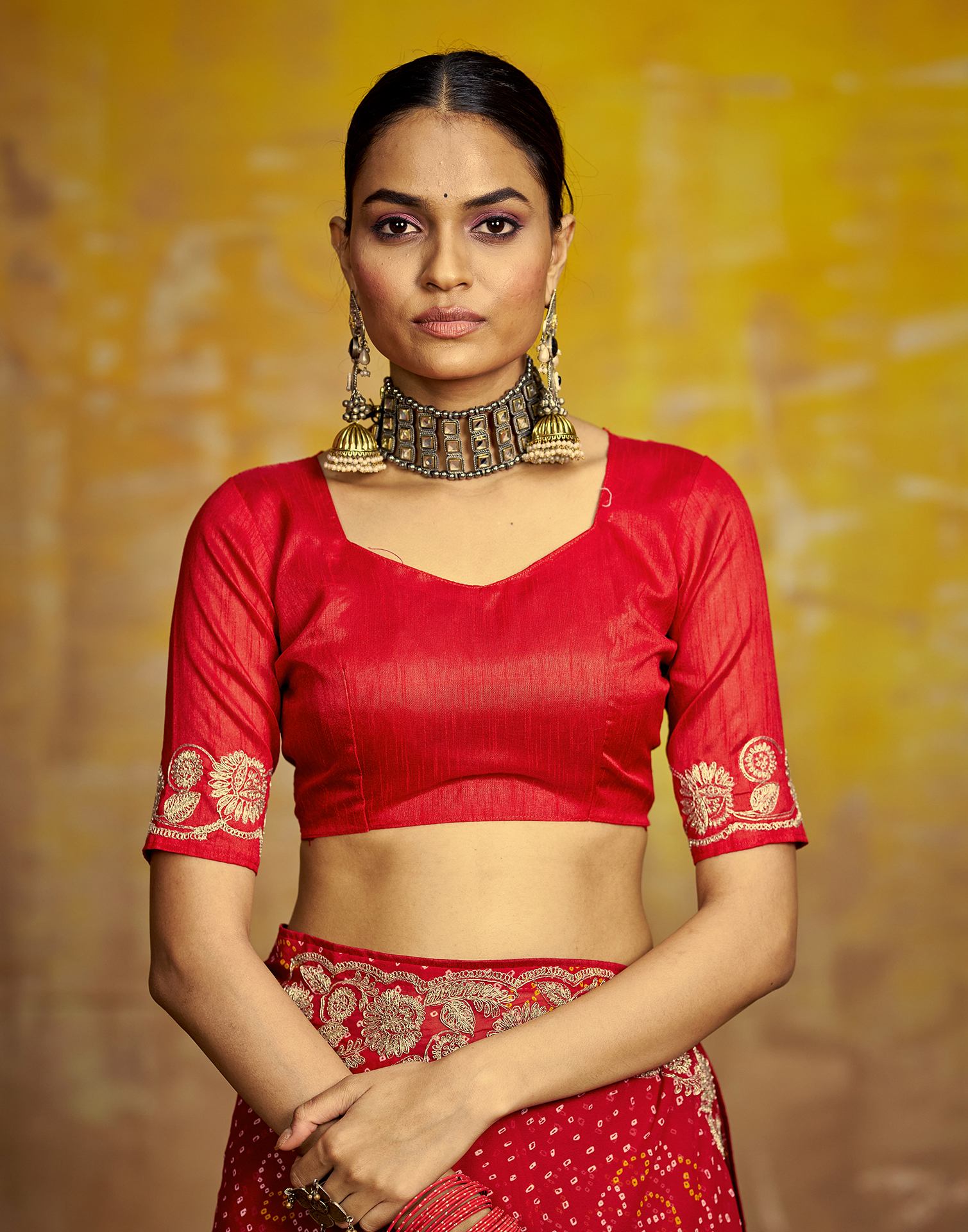 Red Georgette Bandhani Printed Saree