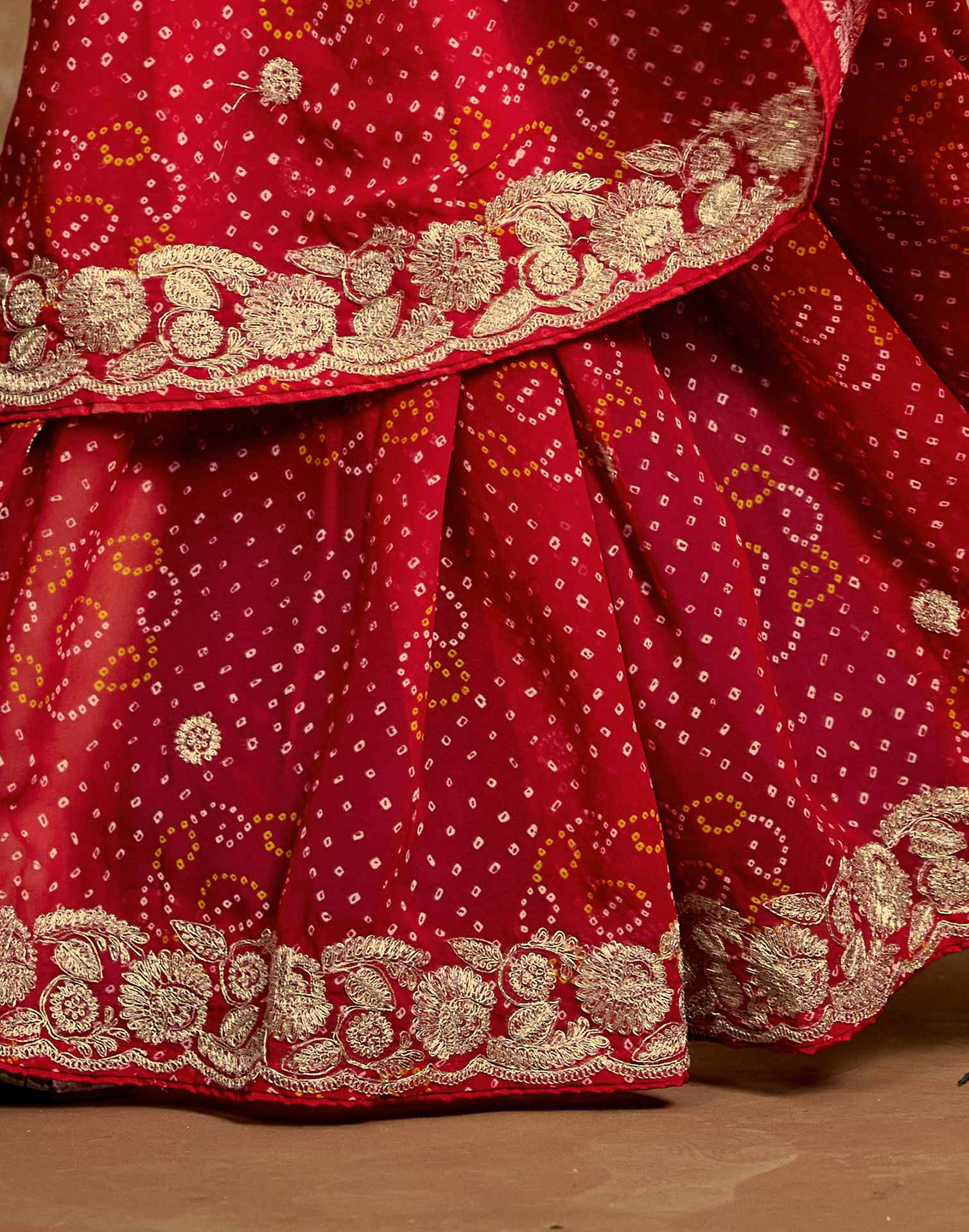 Red Georgette Bandhani Printed Saree