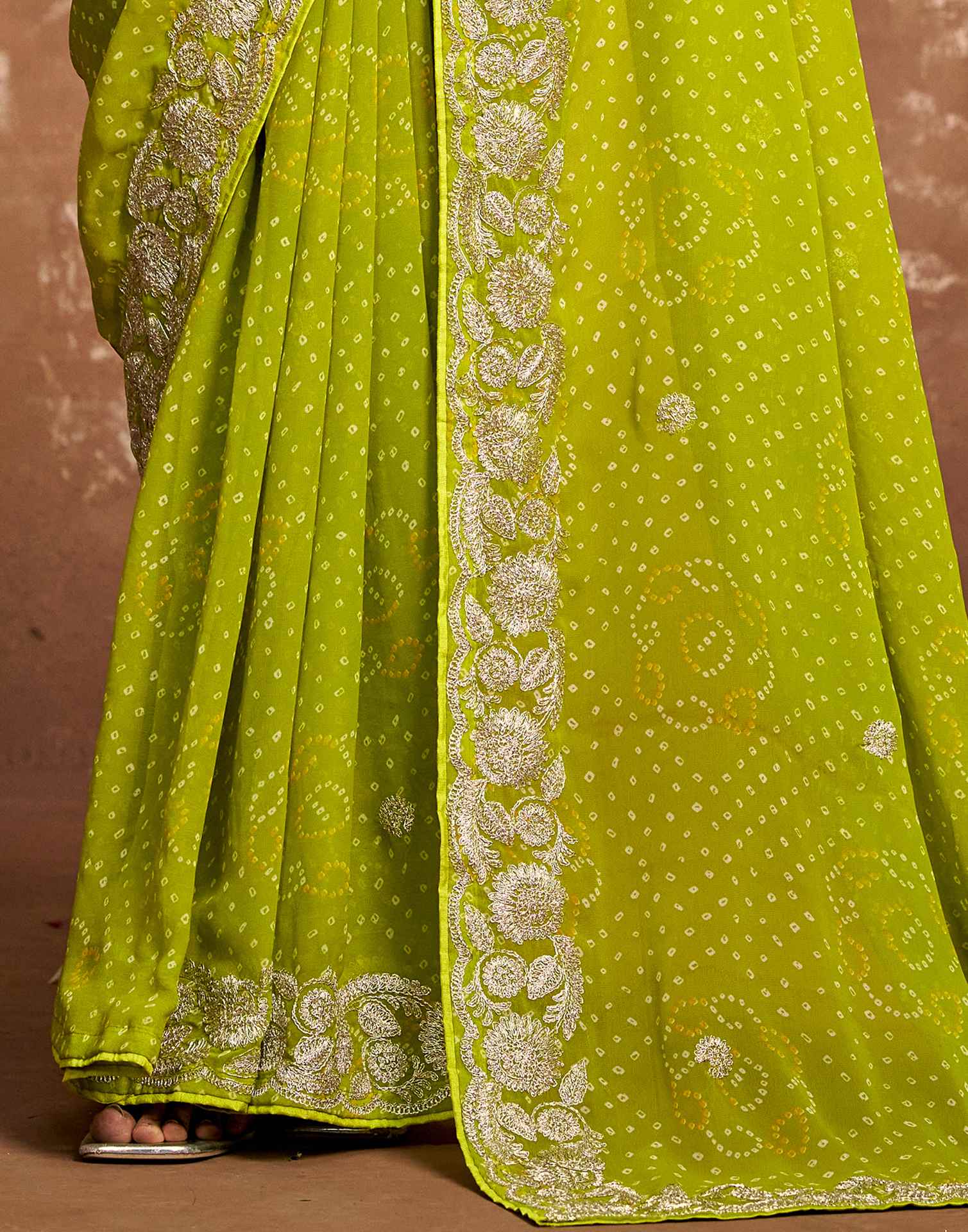 Green Georgette Bandhani Printed Saree