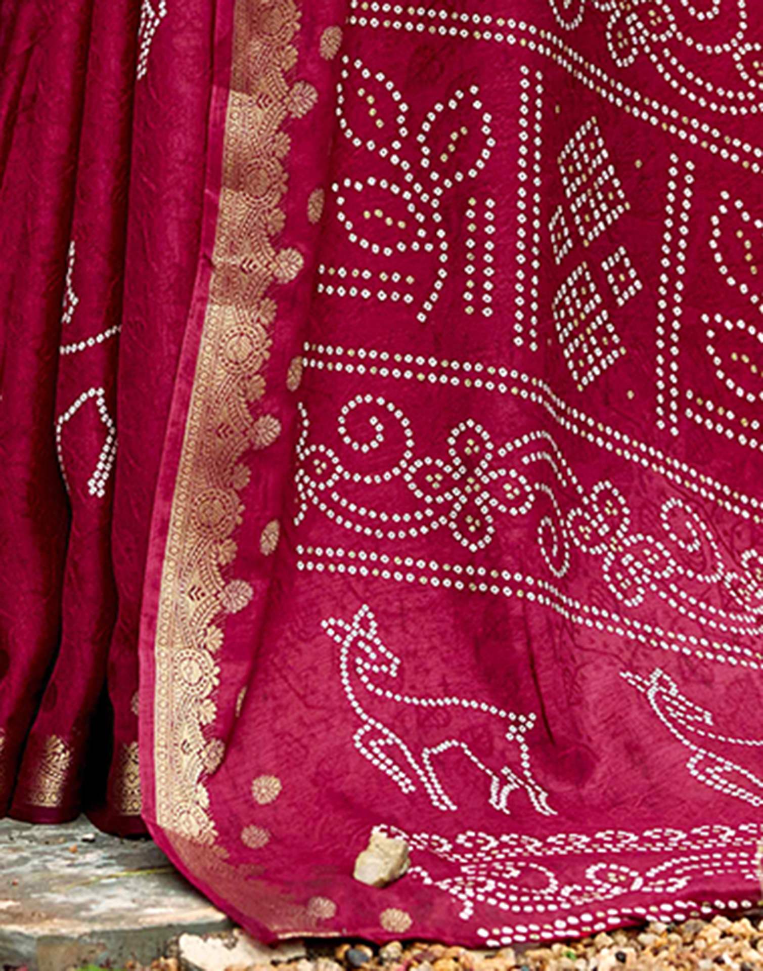 Pink Silk Bandhani Printed Saree