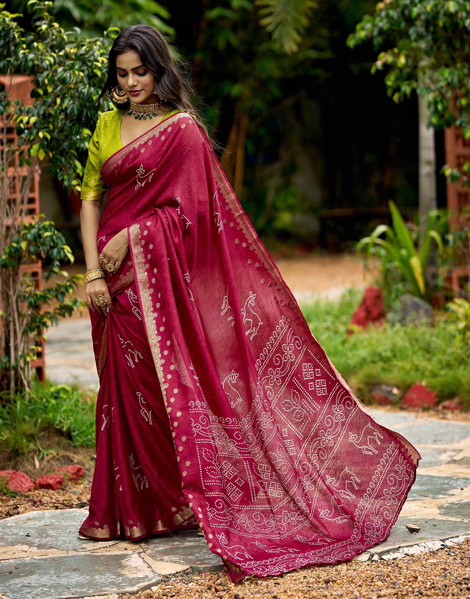 Pink Silk Bandhani Printed Saree