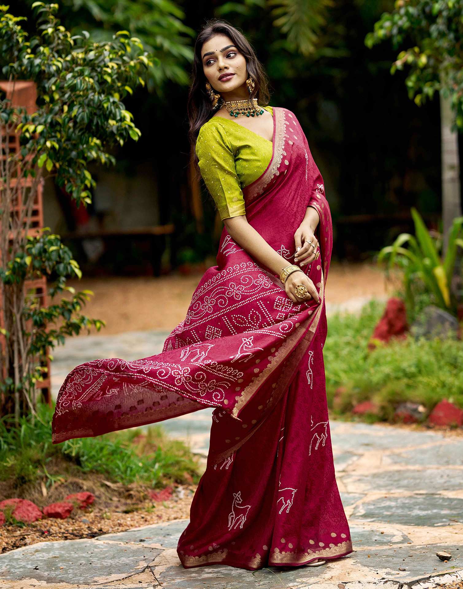 Pink Silk Bandhani Printed Saree