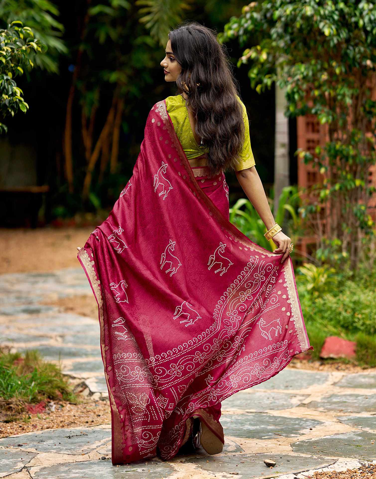 Pink Silk Bandhani Printed Saree
