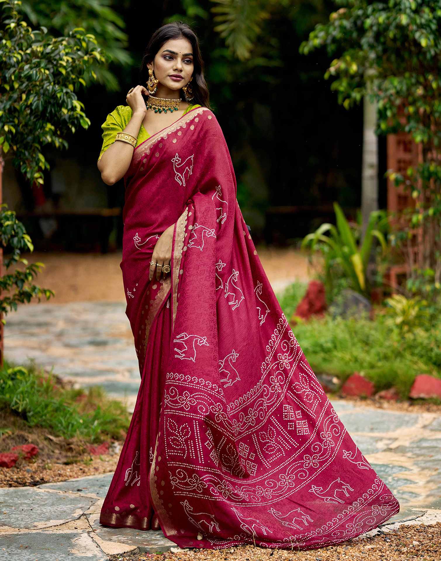 Pink Silk Bandhani Printed Saree