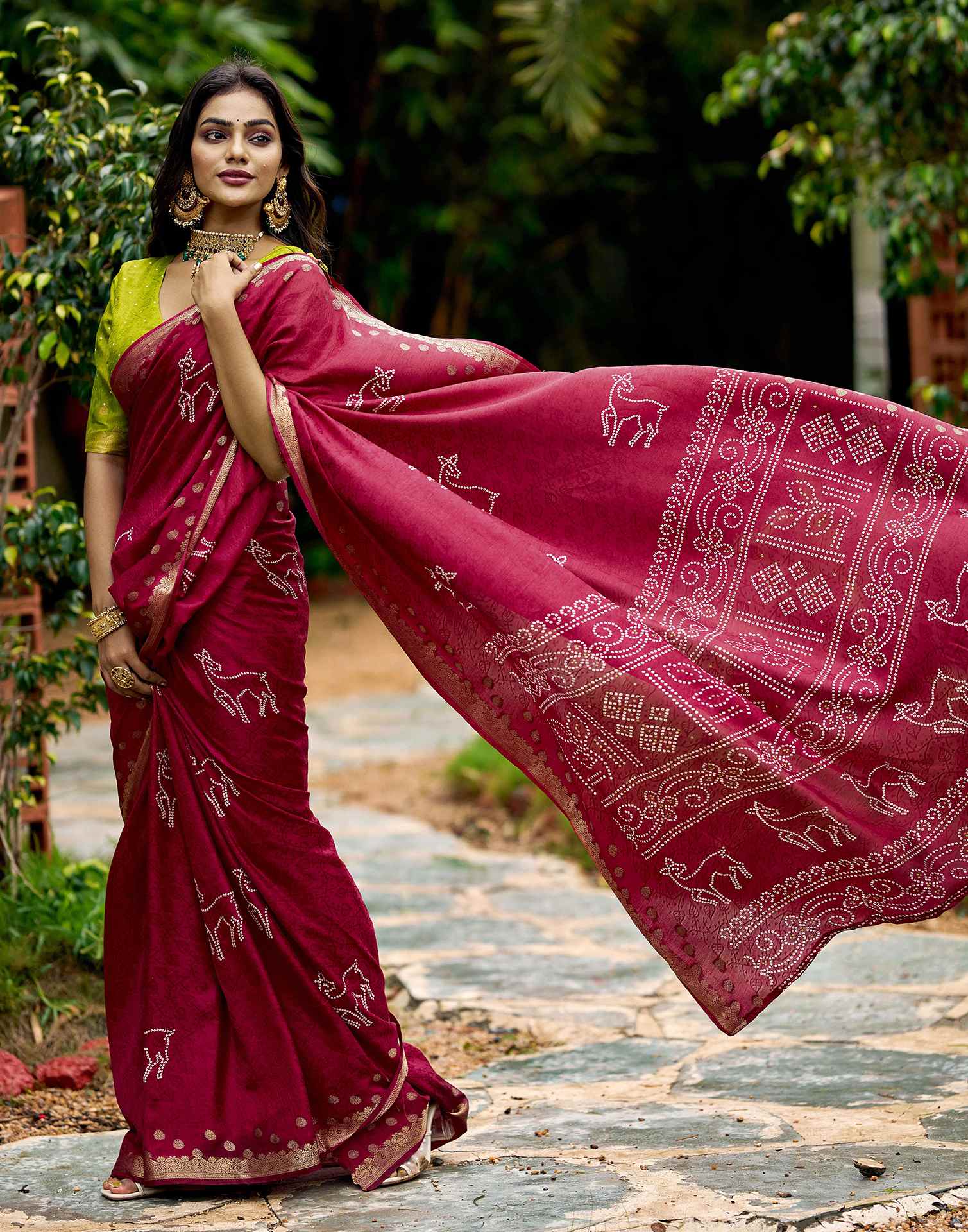 Pink Silk Bandhani Printed Saree