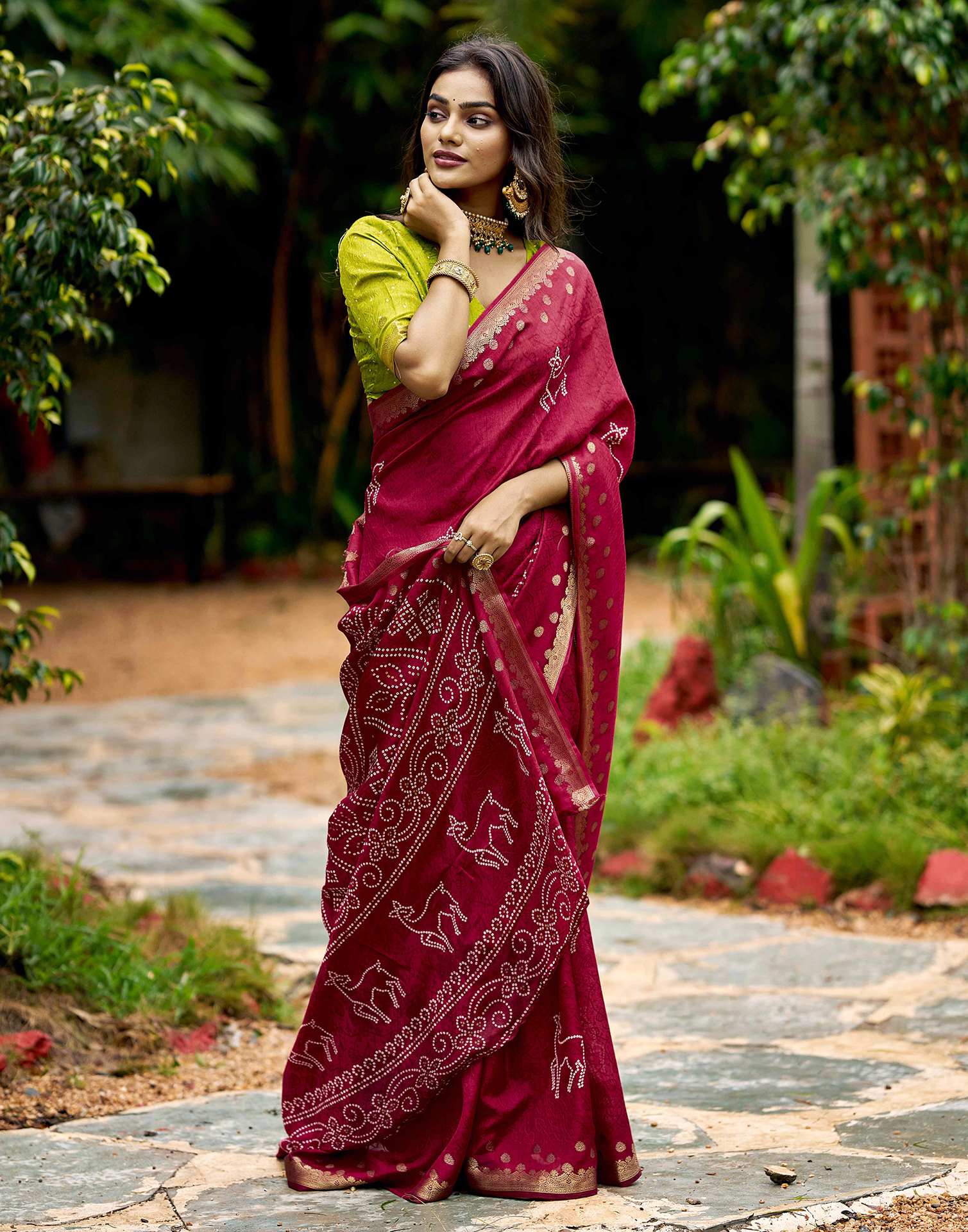Pink Silk Bandhani Printed Saree