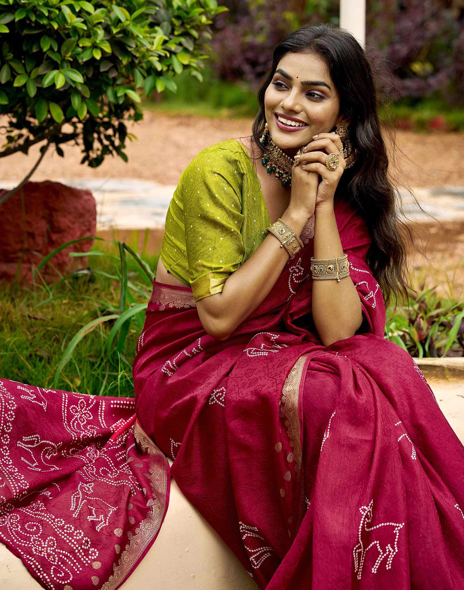 Pink Silk Bandhani Printed Saree