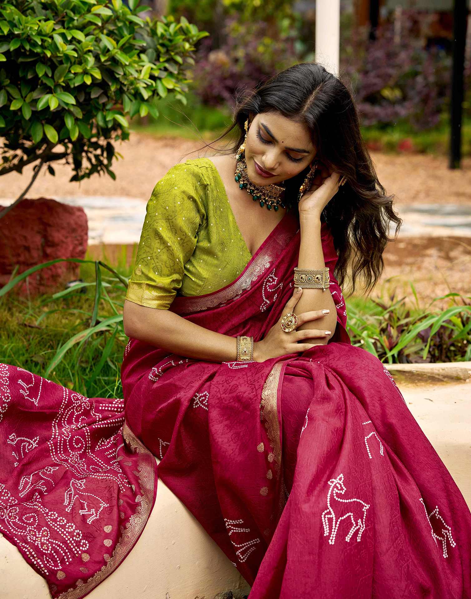 Pink Silk Bandhani Printed Saree
