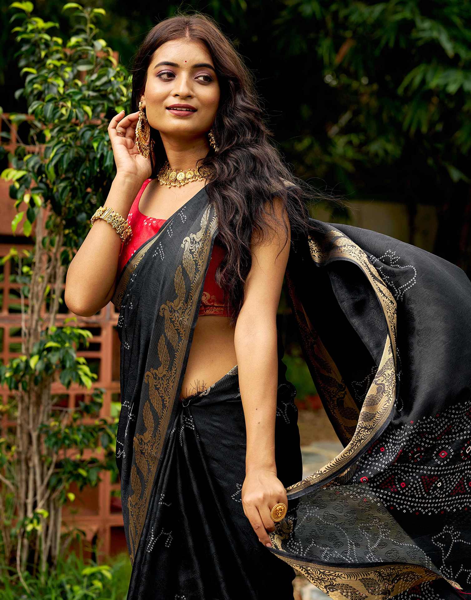 Black Silk Bandhani Printed Saree