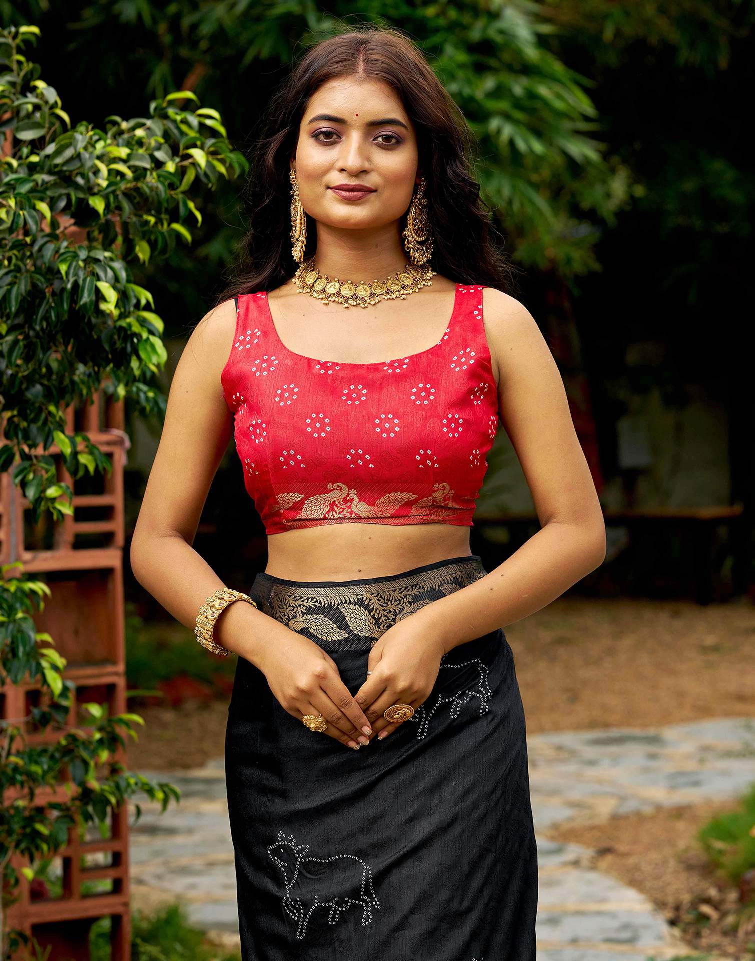 Black Silk Bandhani Printed Saree