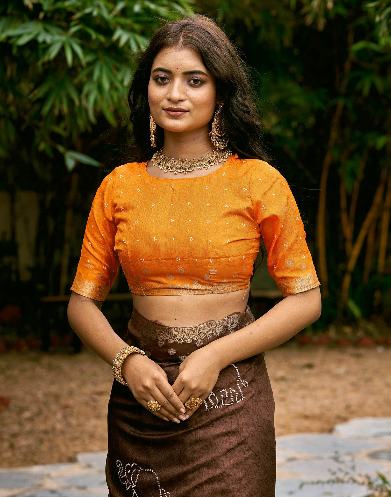 Brown Silk Bandhani Printed Saree