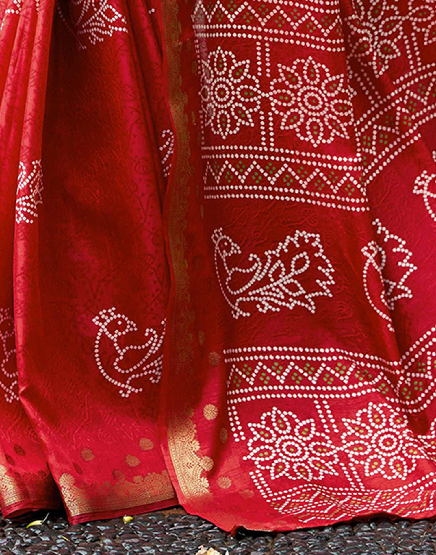 Red Silk Bandhani Printed Saree
