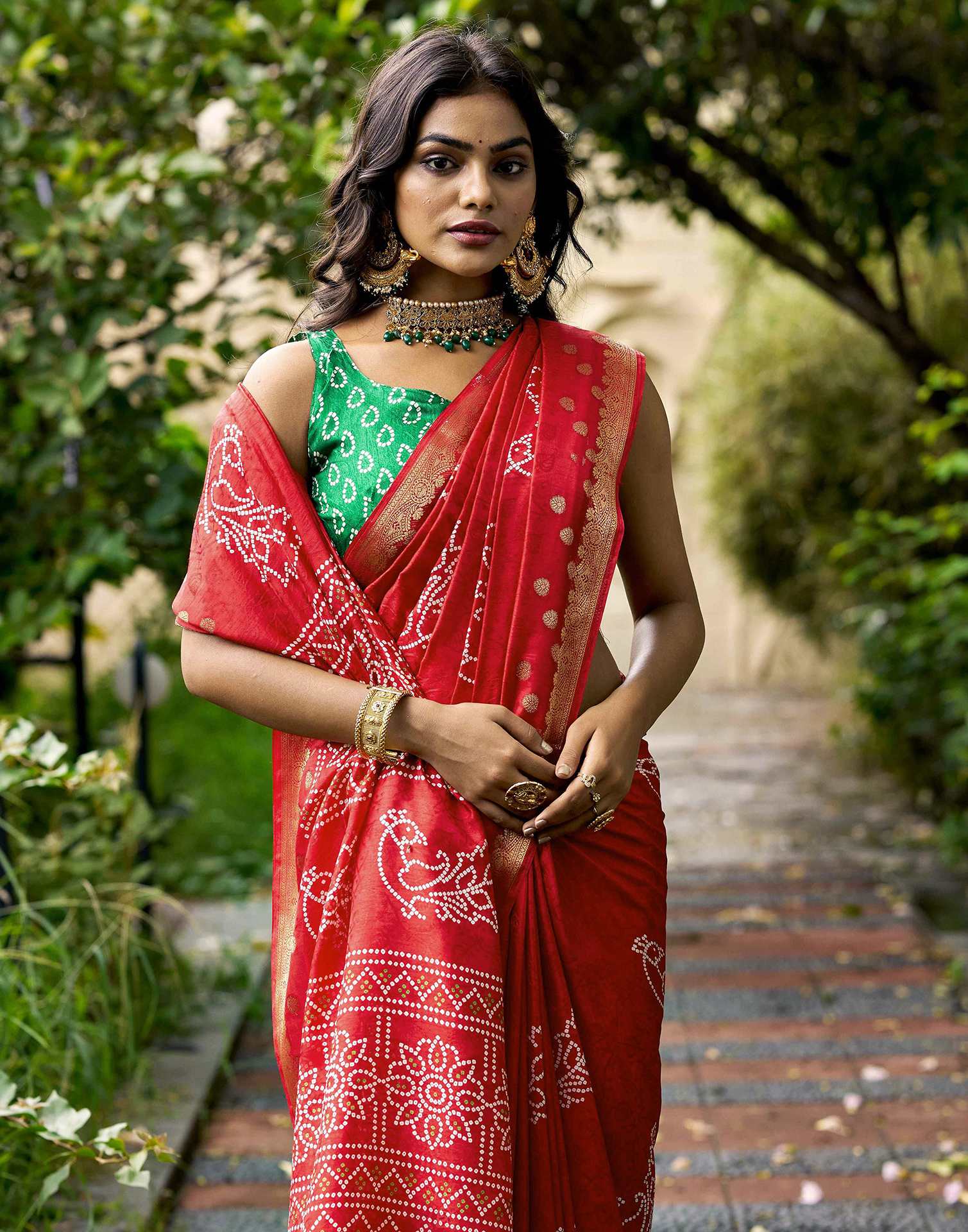 Red Silk Bandhani Printed Saree