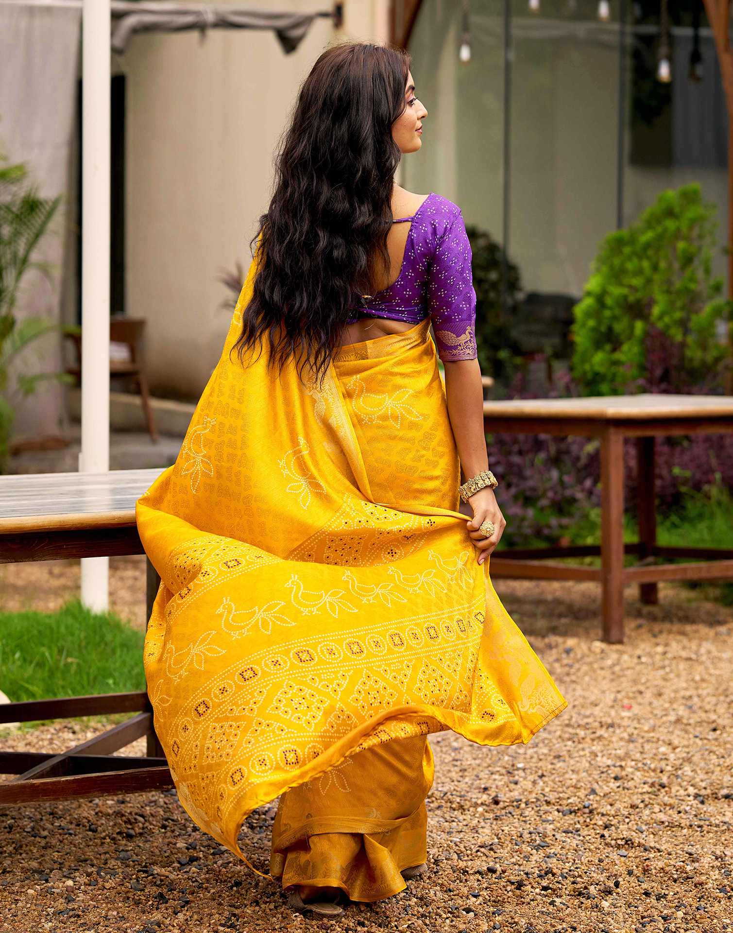 Yellow Silk Bandhani Printed Saree