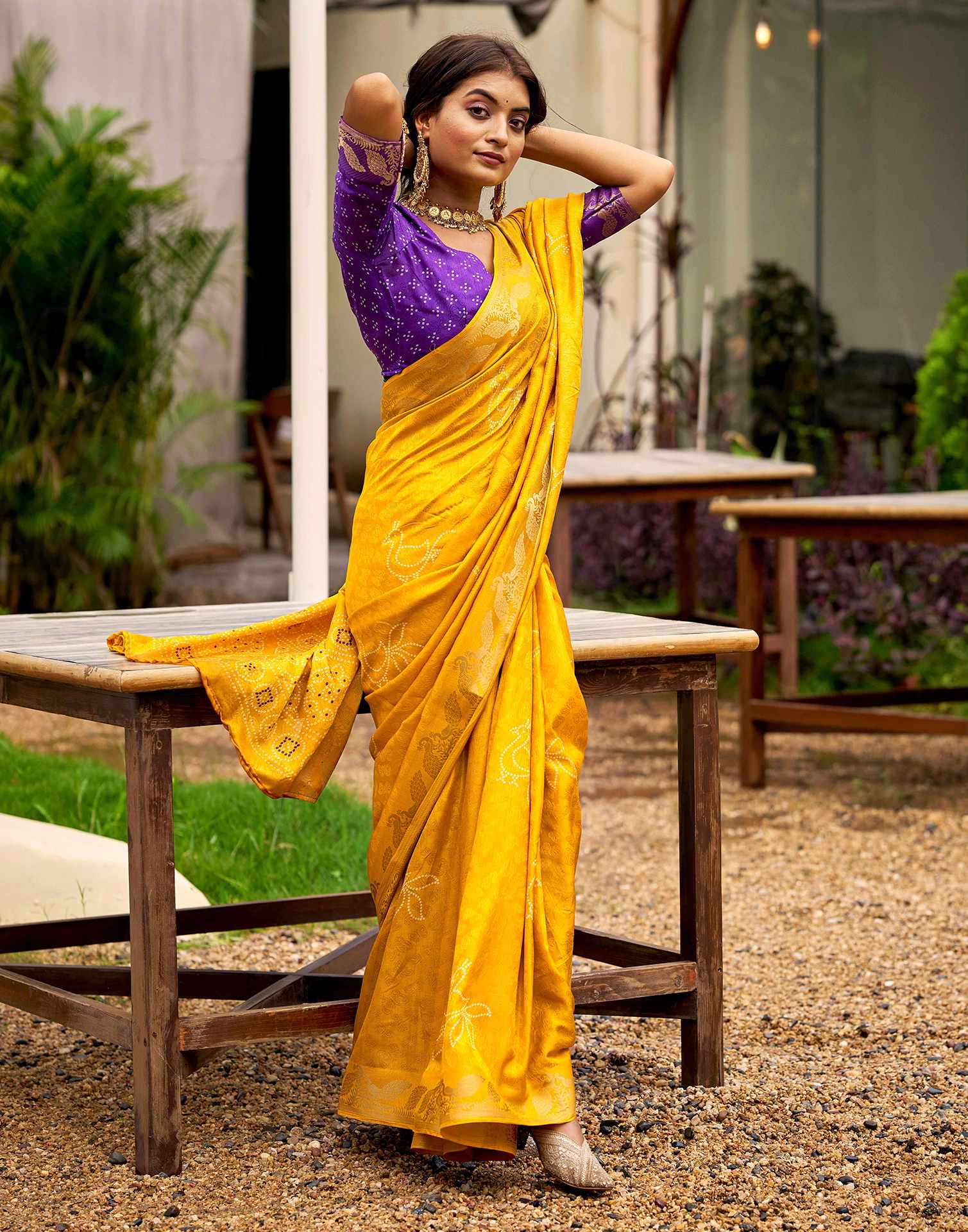 Yellow Silk Bandhani Printed Saree