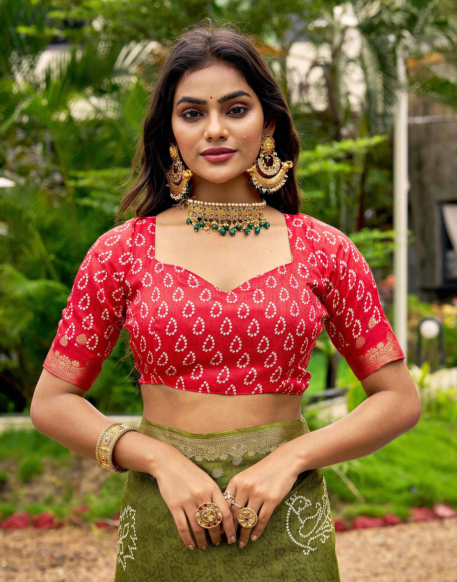 Mehandi Green Silk Bandhani Printed Saree