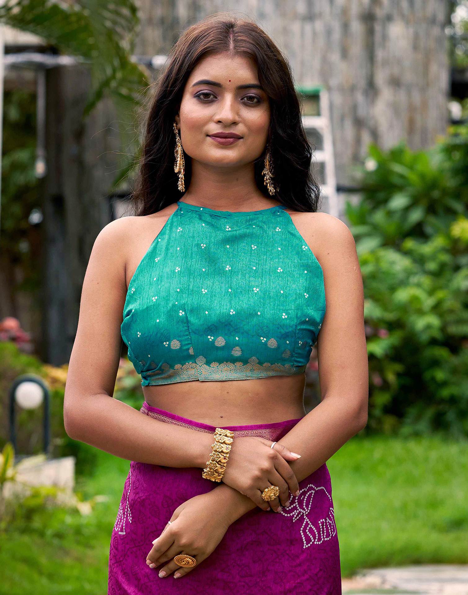 Magenta Silk Bandhani Printed Saree
