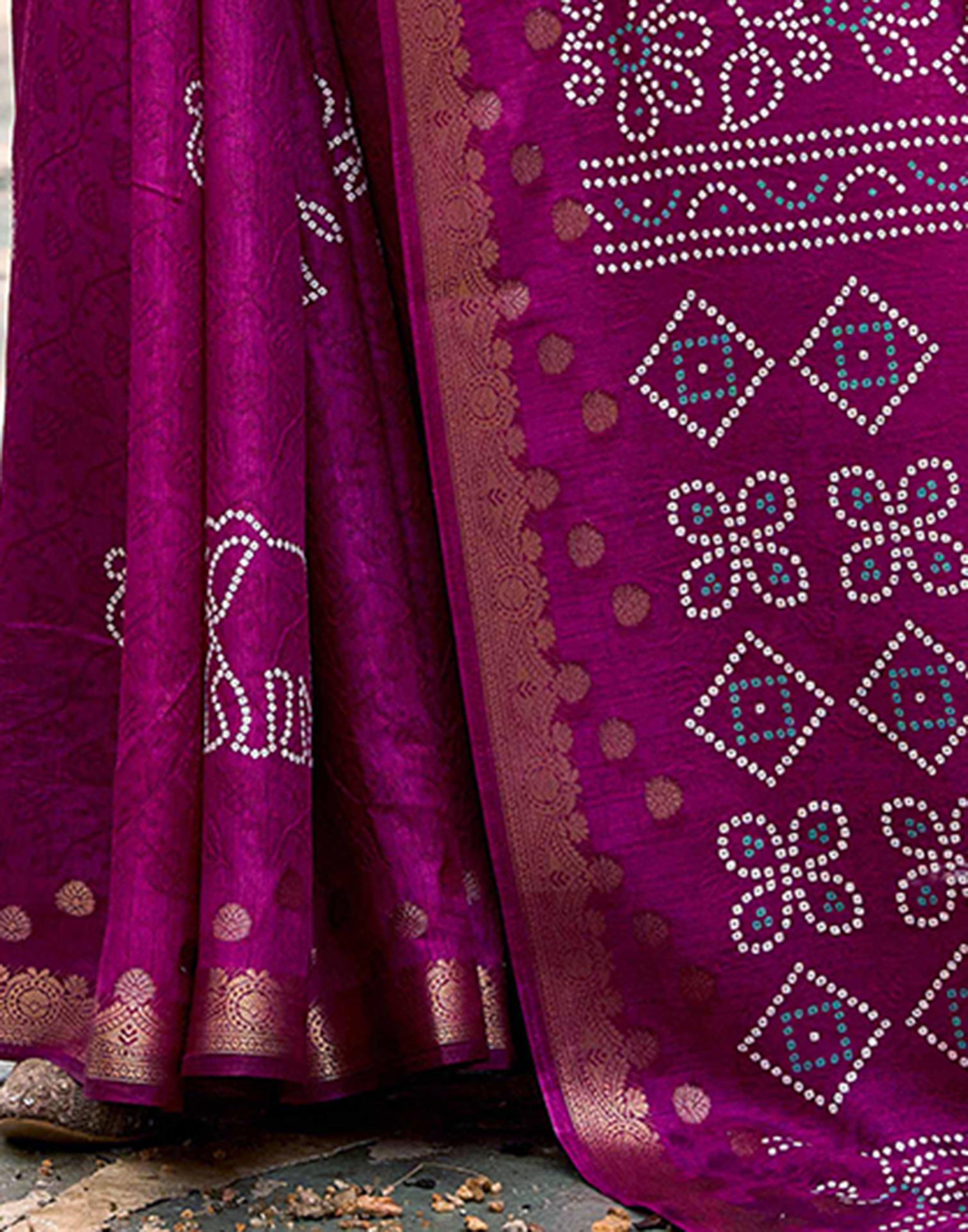 Magenta Silk Bandhani Printed Saree