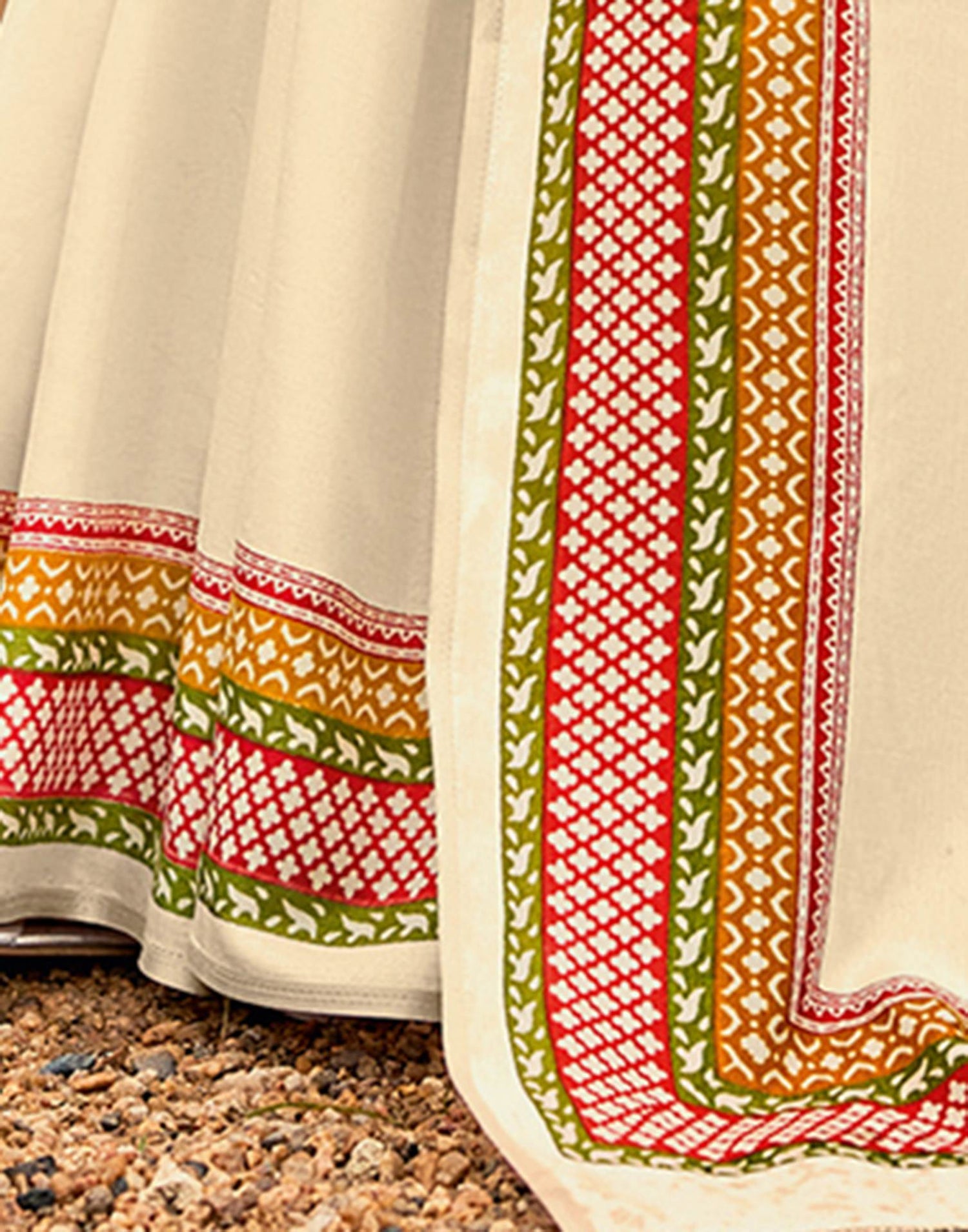 Cream Tussar Silk Printed Saree
