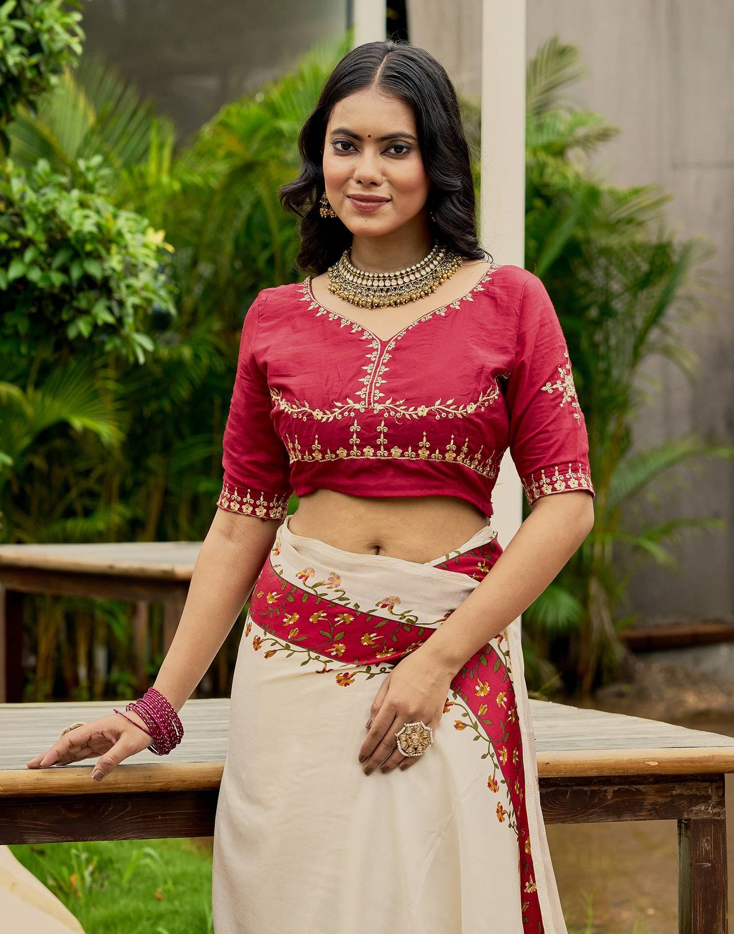 Cream Tussar Silk Printed Saree