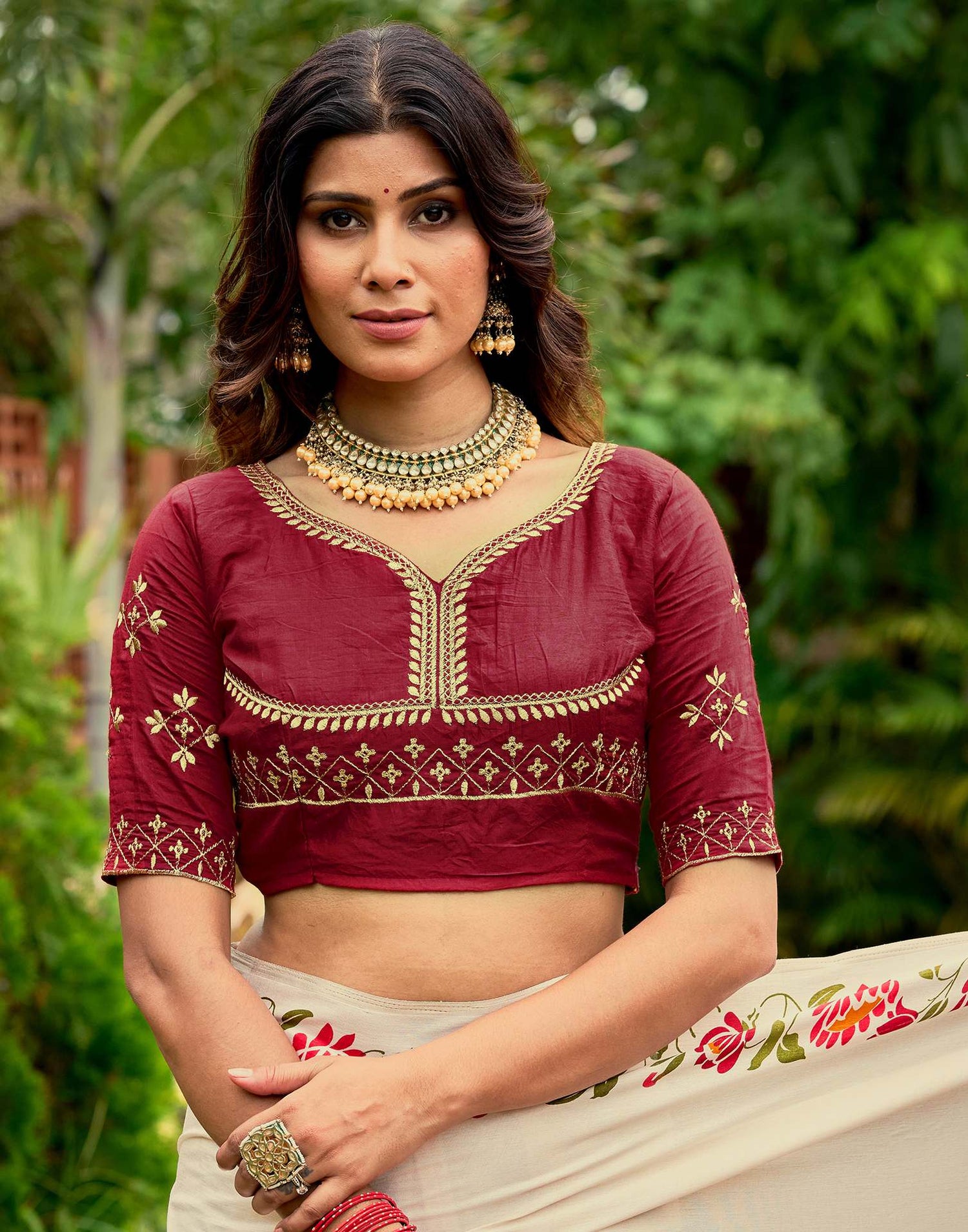 Cream Tussar Silk Printed Saree