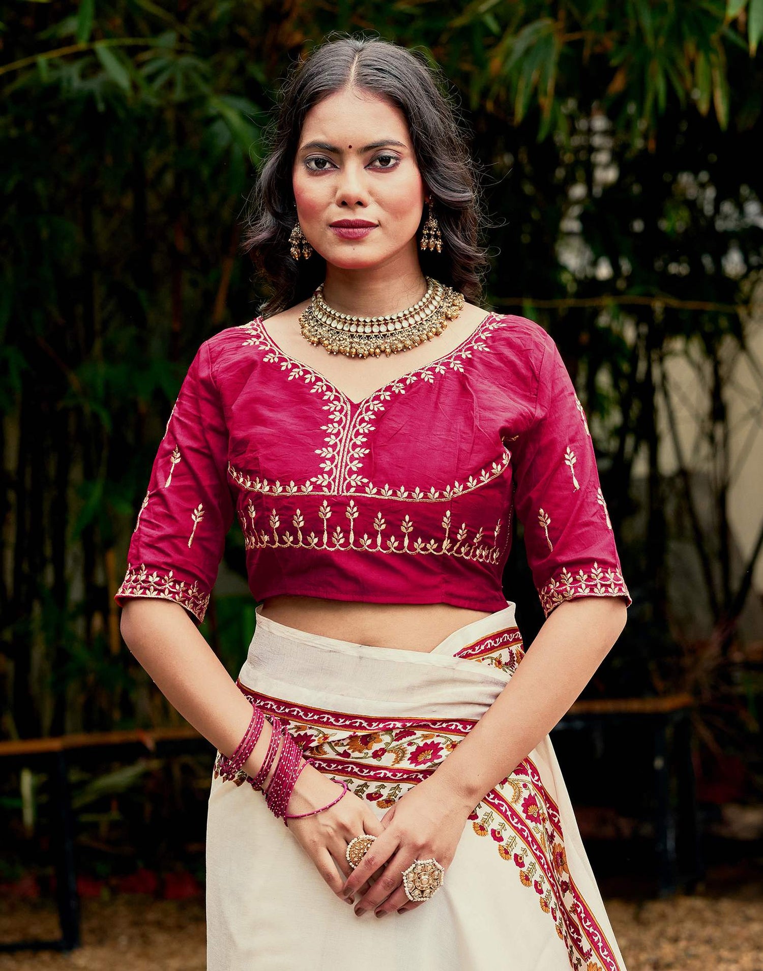 Cream Tussar Silk Printed Saree