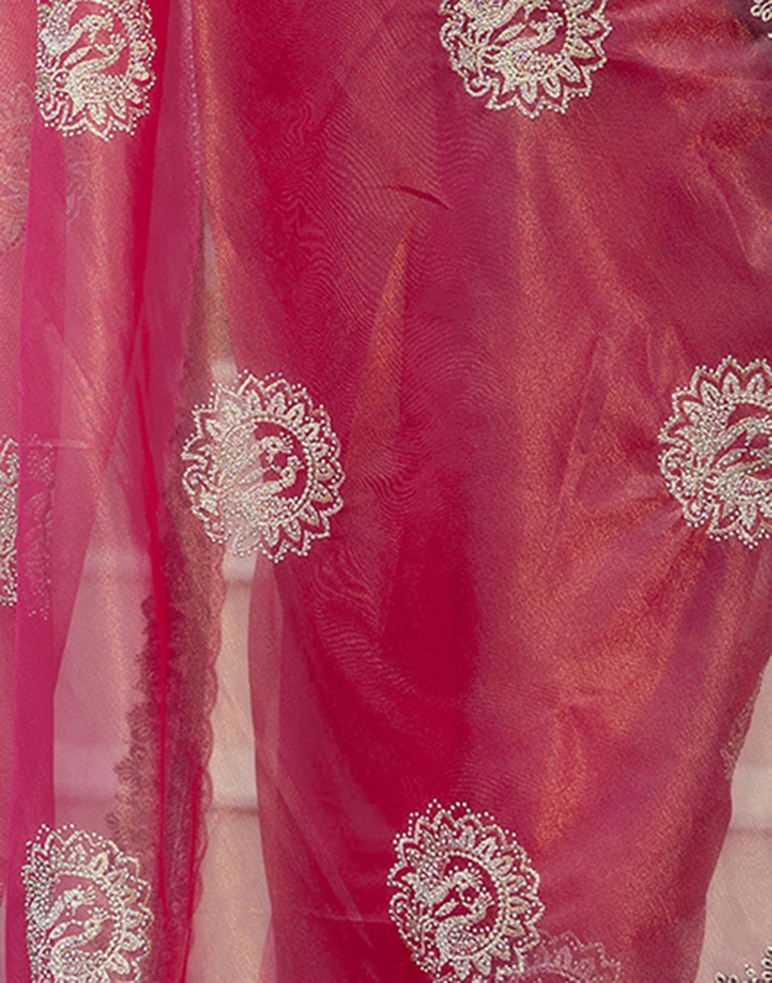 Rani Pink Shimmer Embroidery Saree