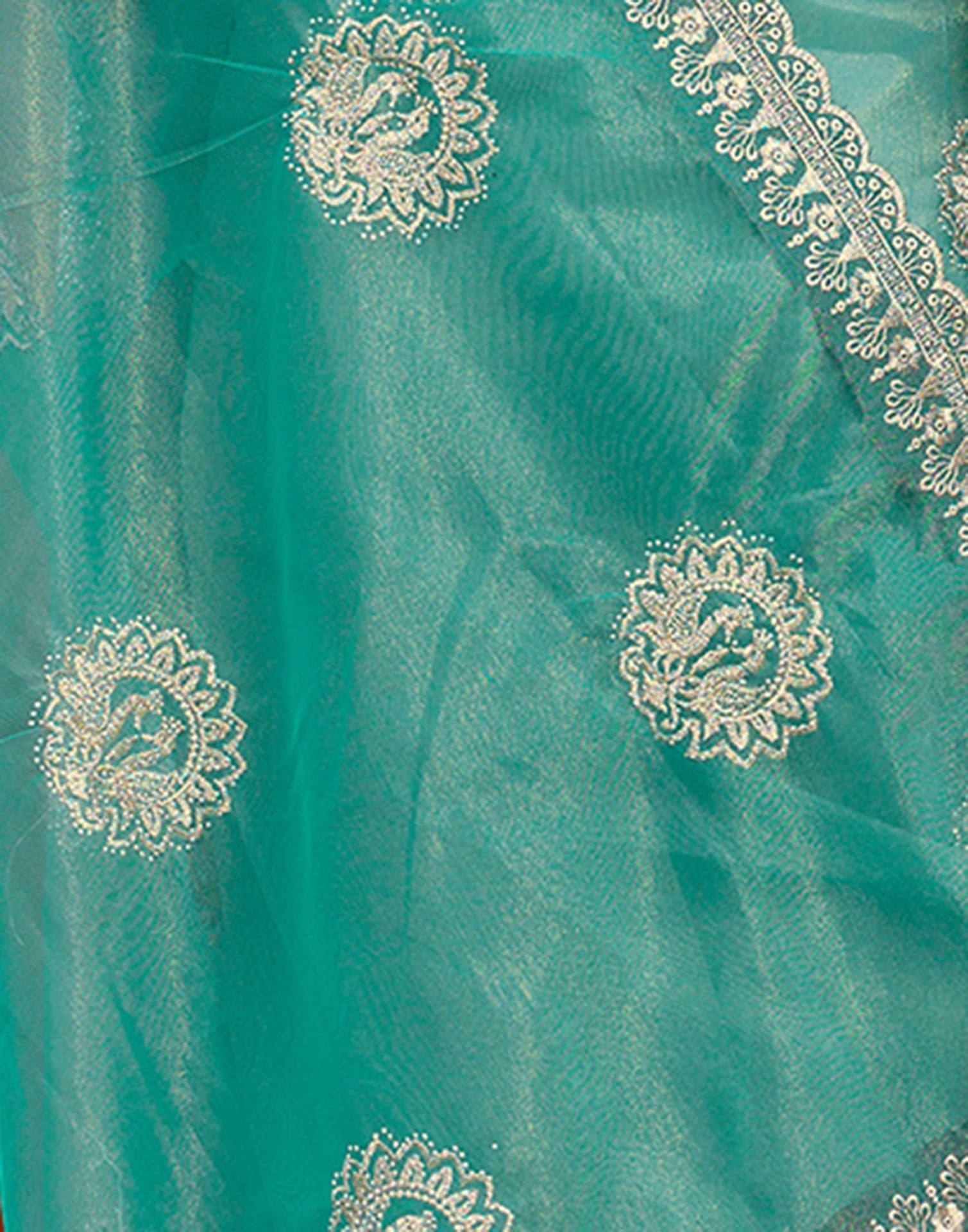 Teal Blue Shimmer Embroidery Saree