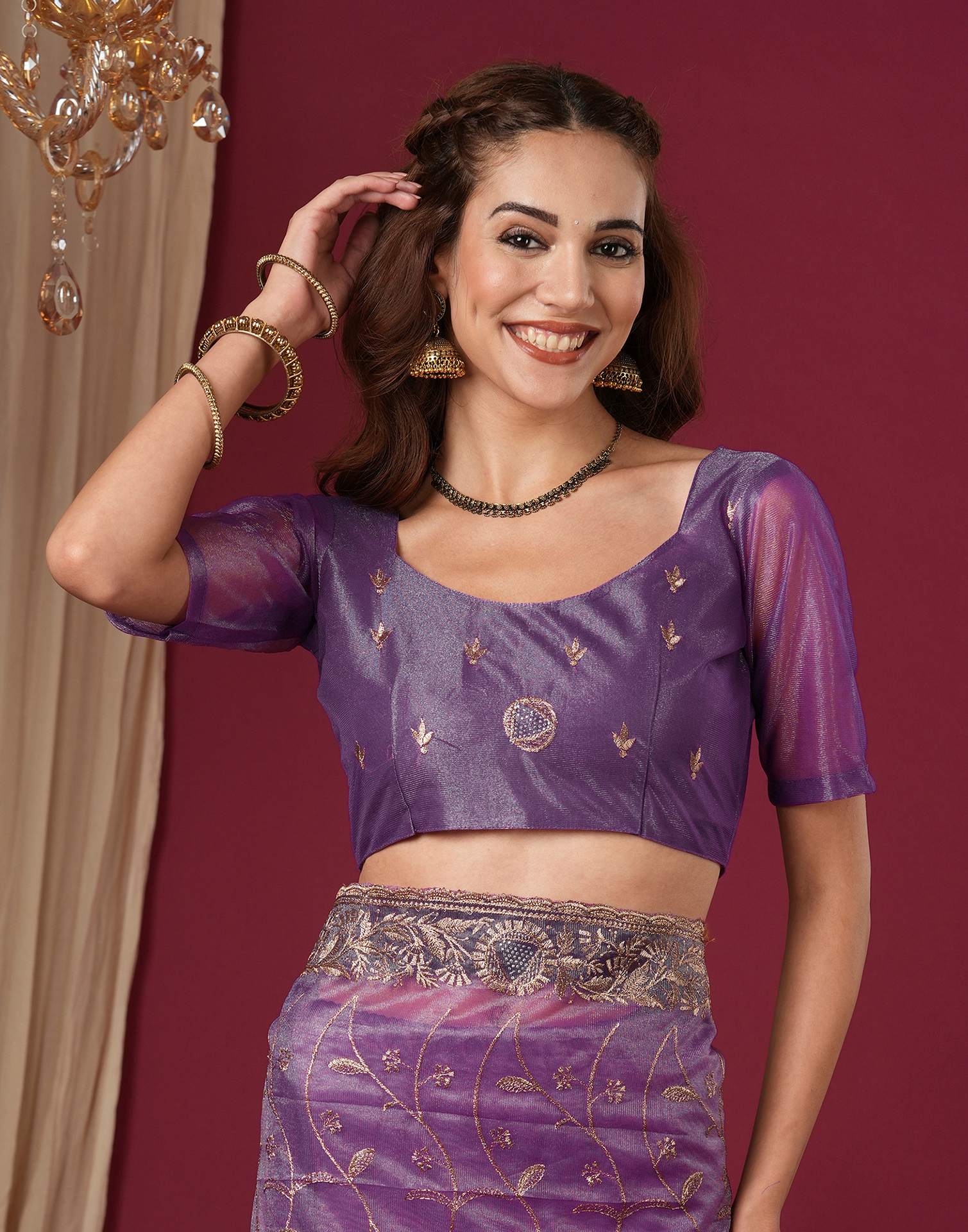 Purple Shimmer Embroidery Saree