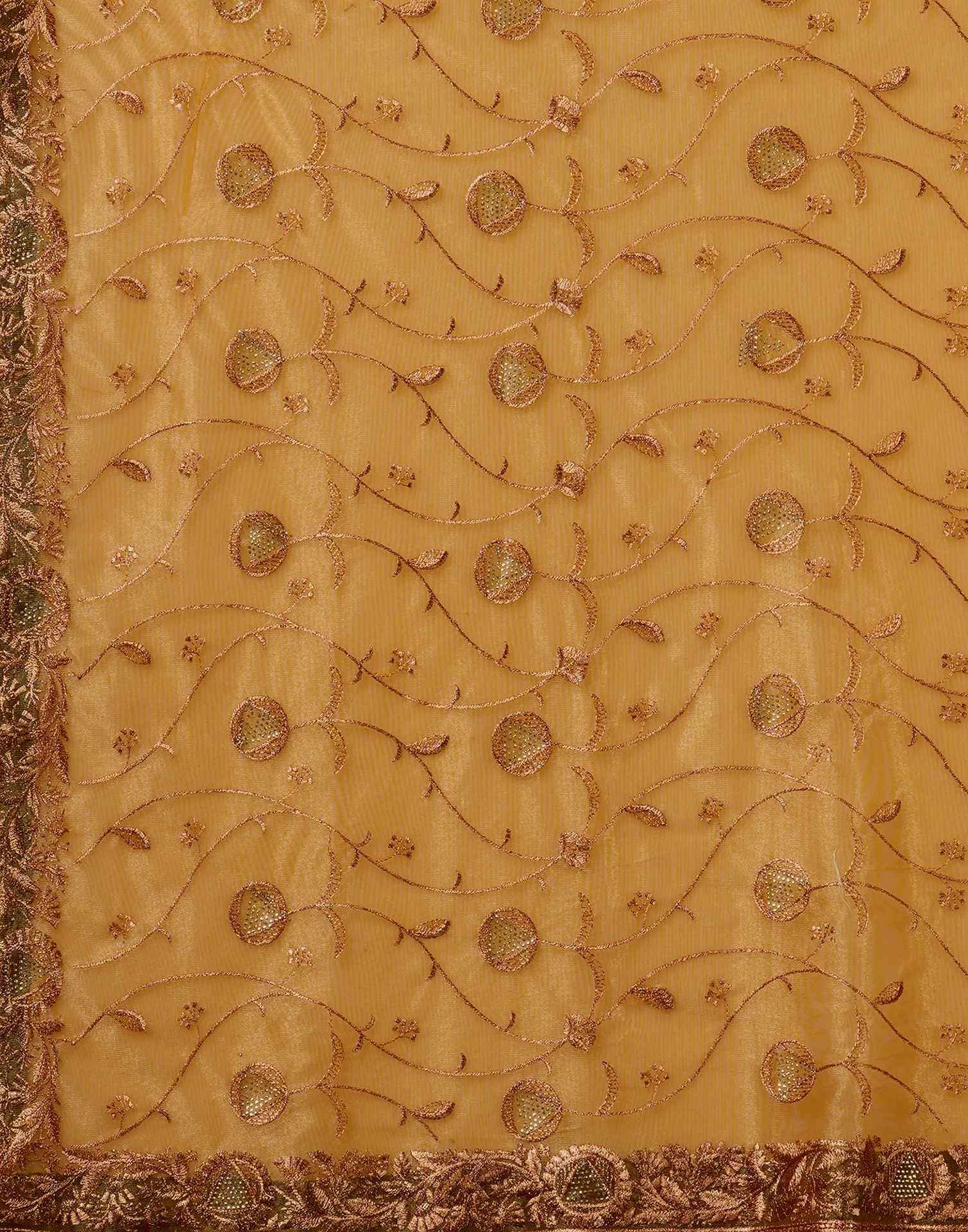 Mustard Yellow Shimmer Embroidery Saree