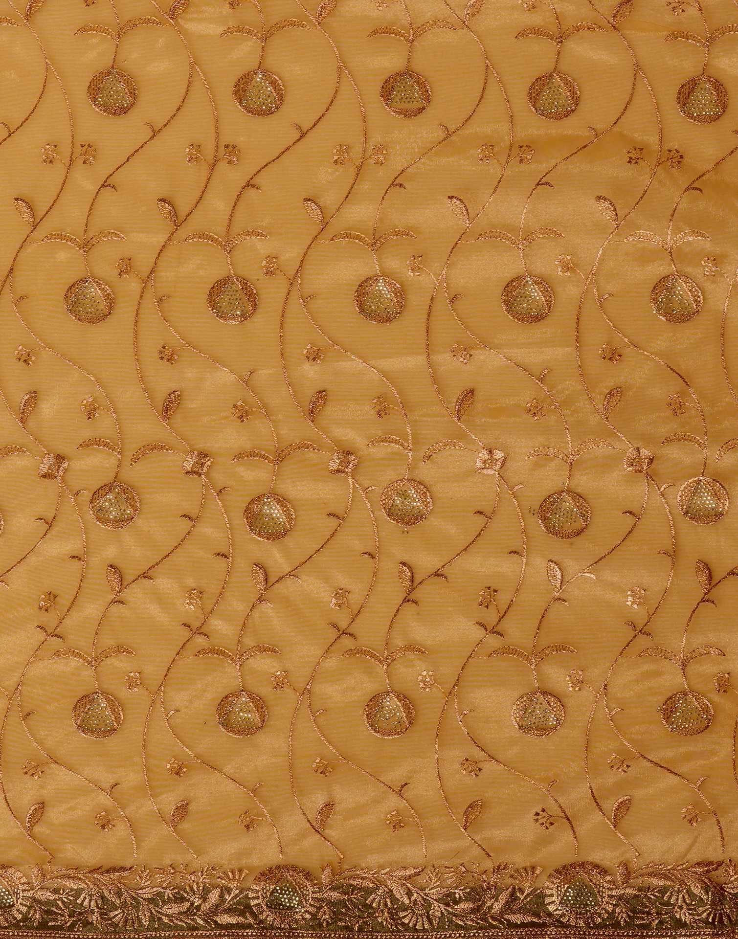 Mustard Yellow Shimmer Embroidery Saree