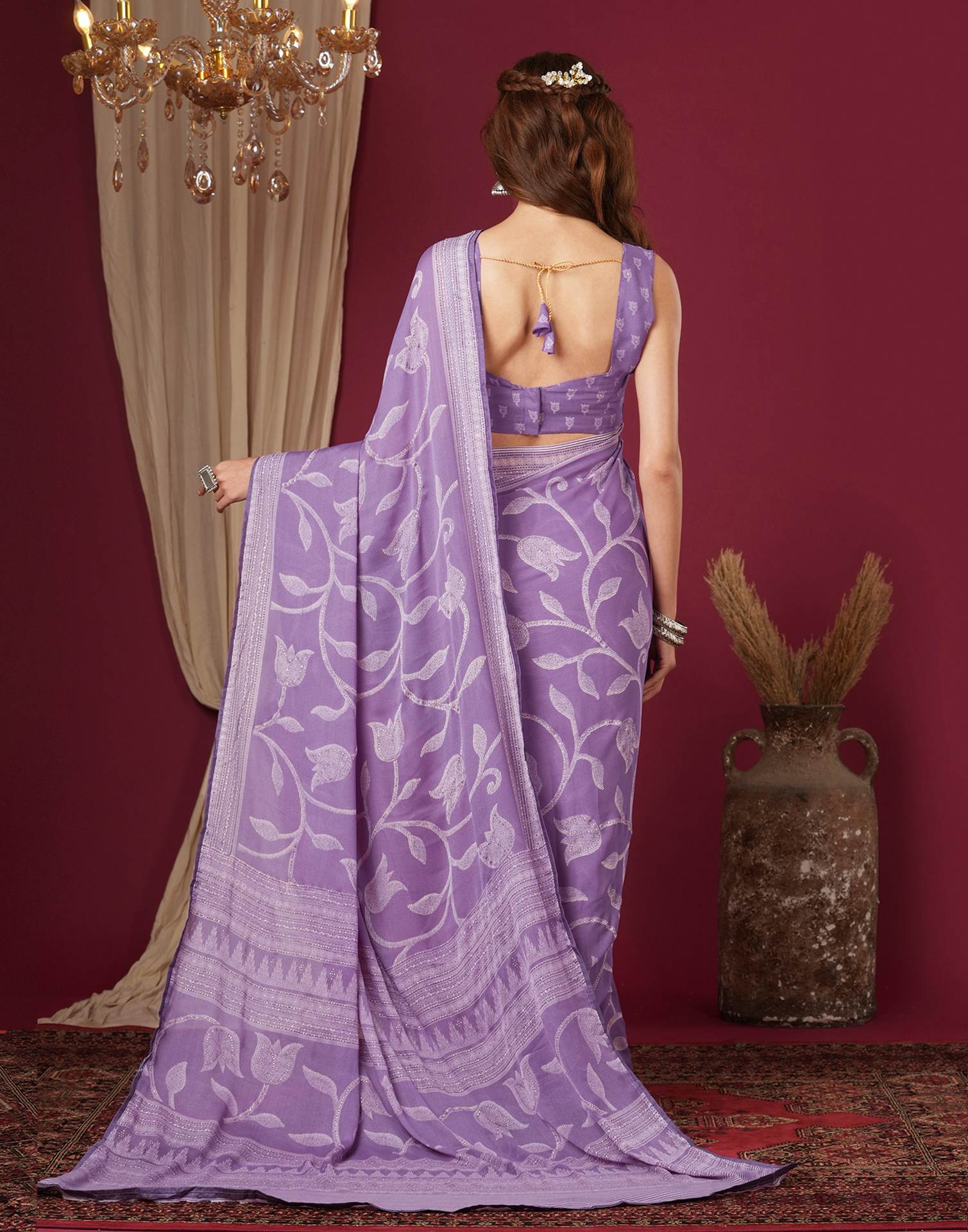 Dusty Lavender Georgette Printed Saree
