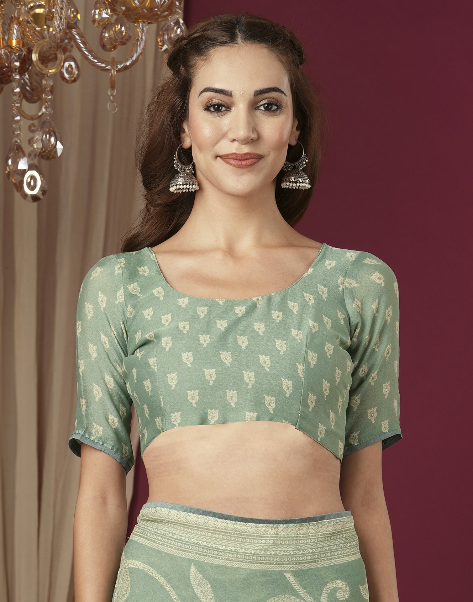 Sea Green Georgette Printed Saree