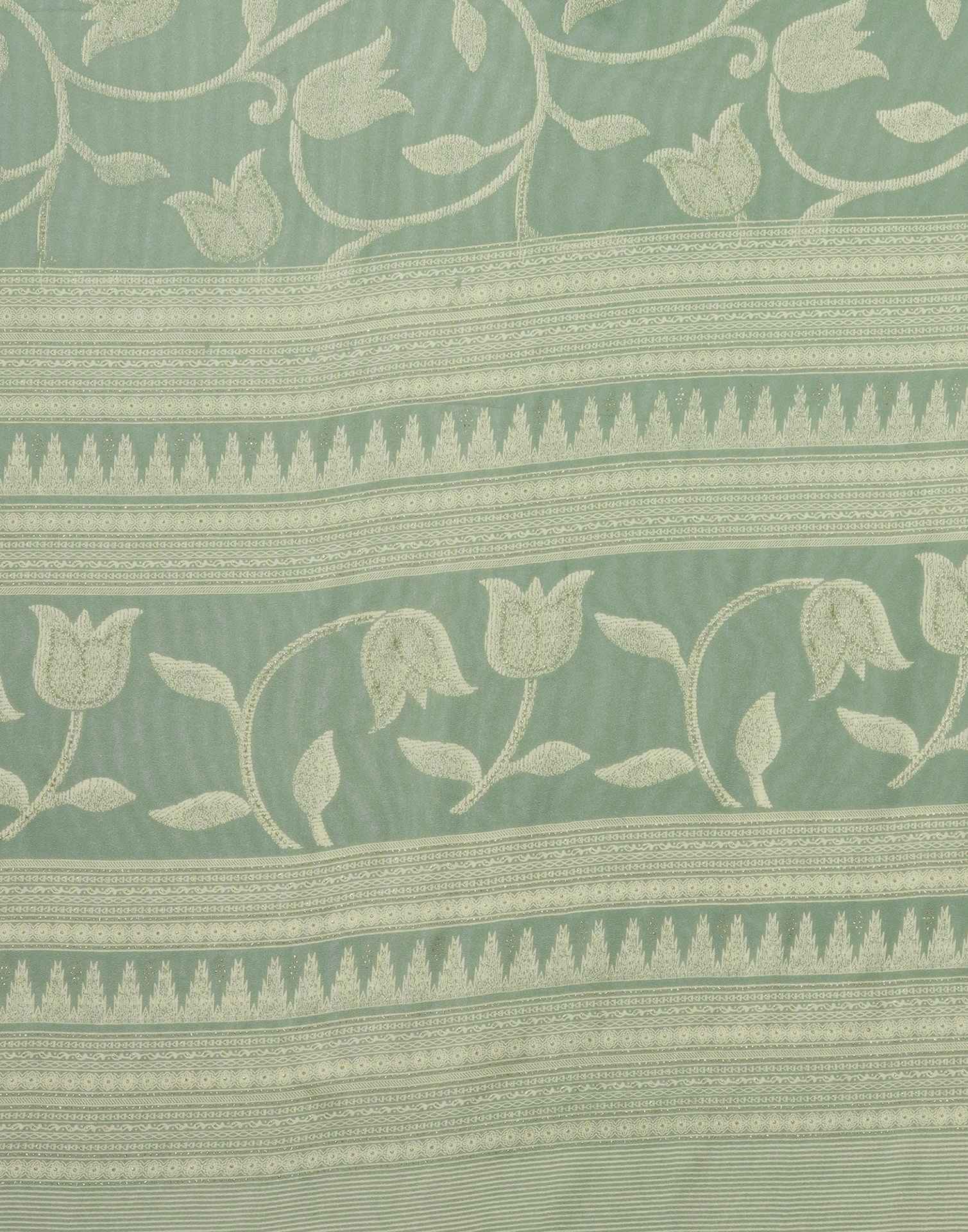 Sea Green Georgette Printed Saree