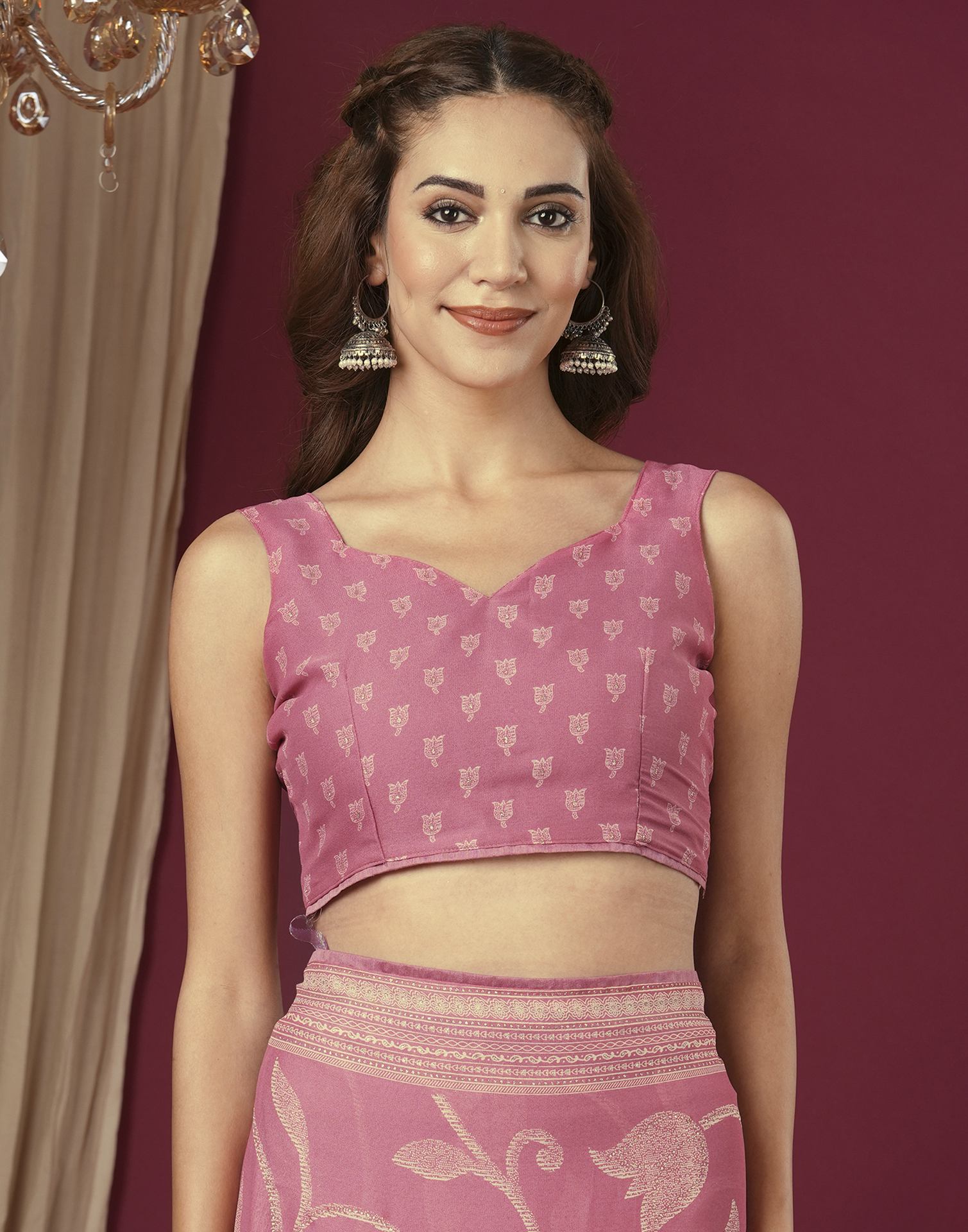 Rose Pink Georgette Printed Saree