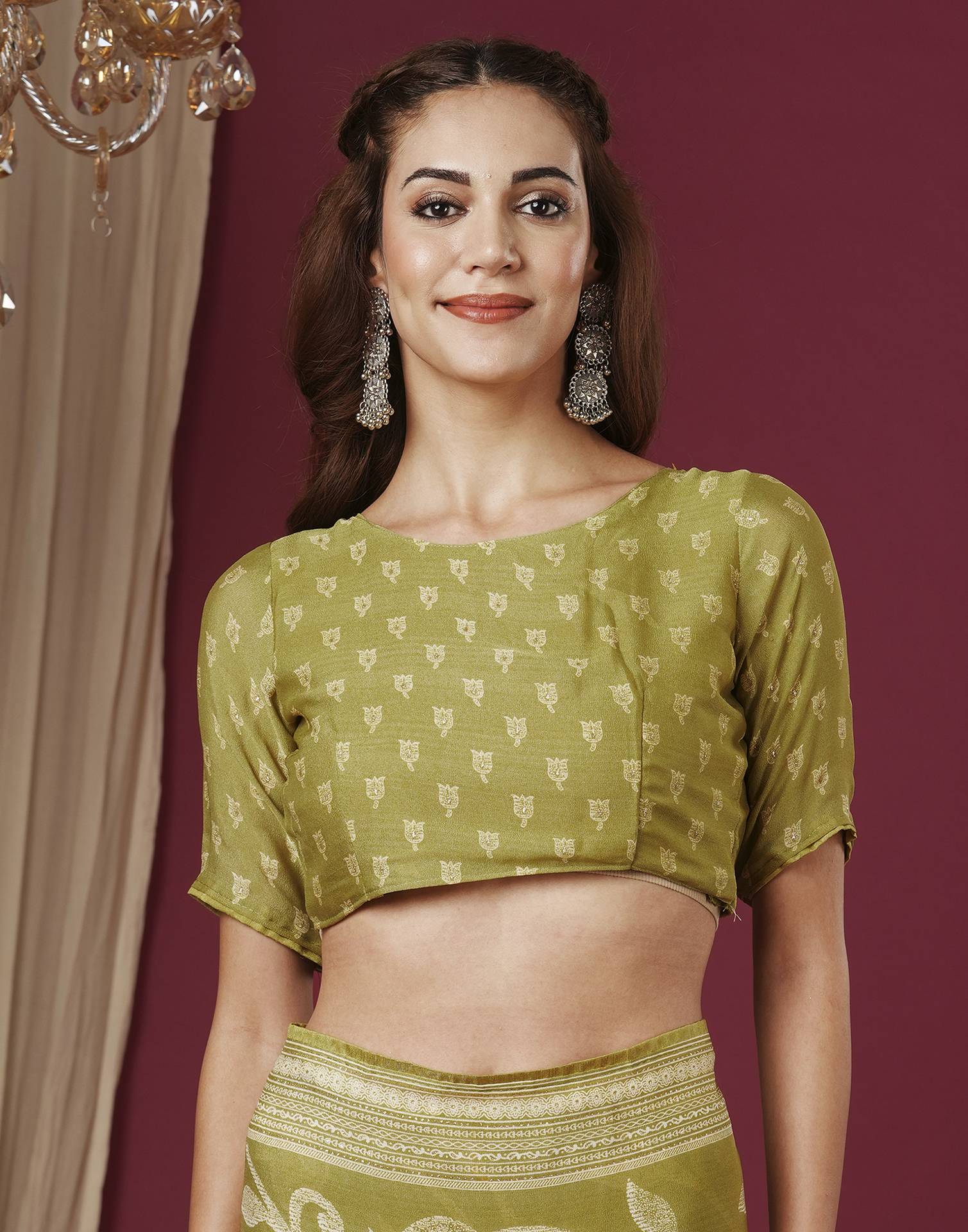 Dusty Green Georgette Printed Saree